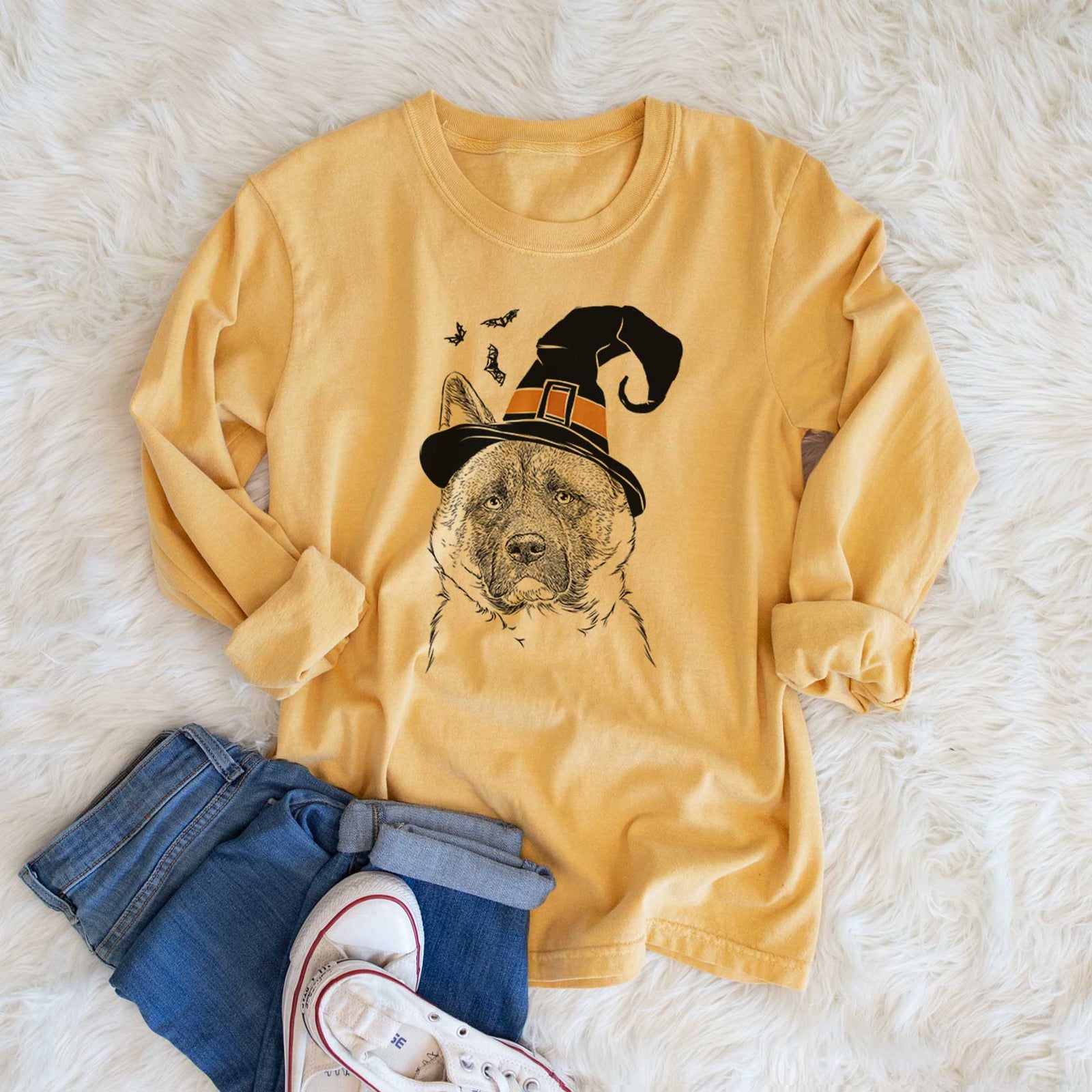 Witch Bo the American Akita - Men's Heavyweight 100% Cotton Long Sleeve