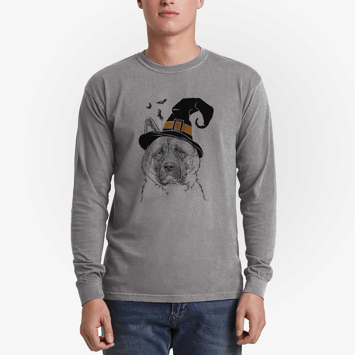 Witch Bo the American Akita - Men's Heavyweight 100% Cotton Long Sleeve