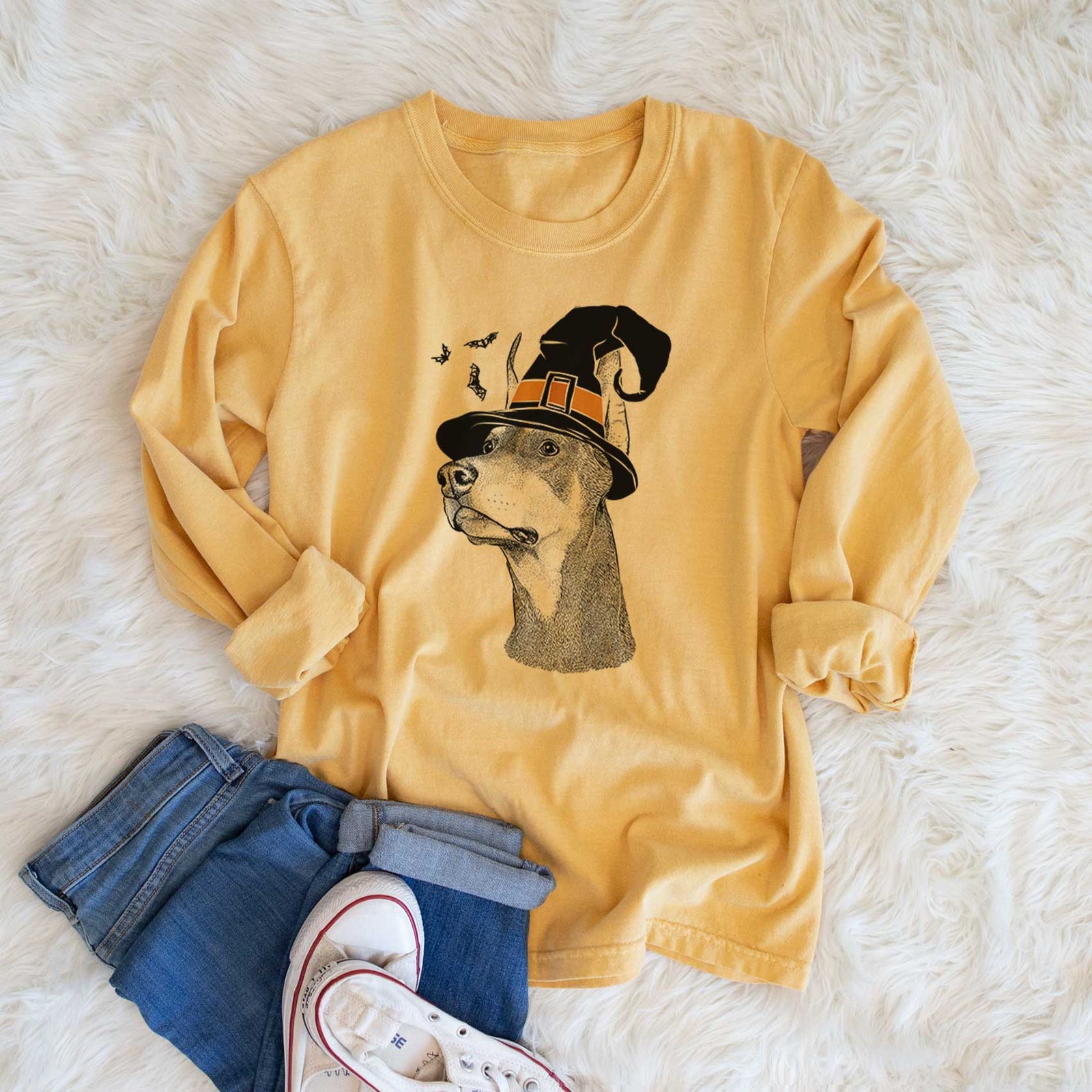 Witch Cenza the Doberman Pinscher - Men's Heavyweight 100% Cotton Long Sleeve