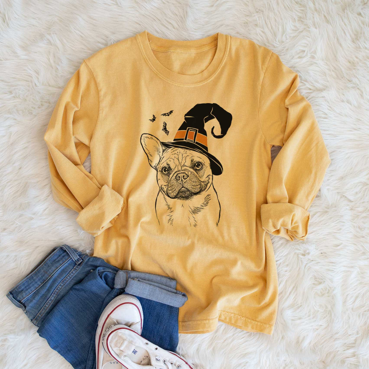 Witch Chew Chew the French Bulldog - Men's Heavyweight 100% Cotton Long Sleeve