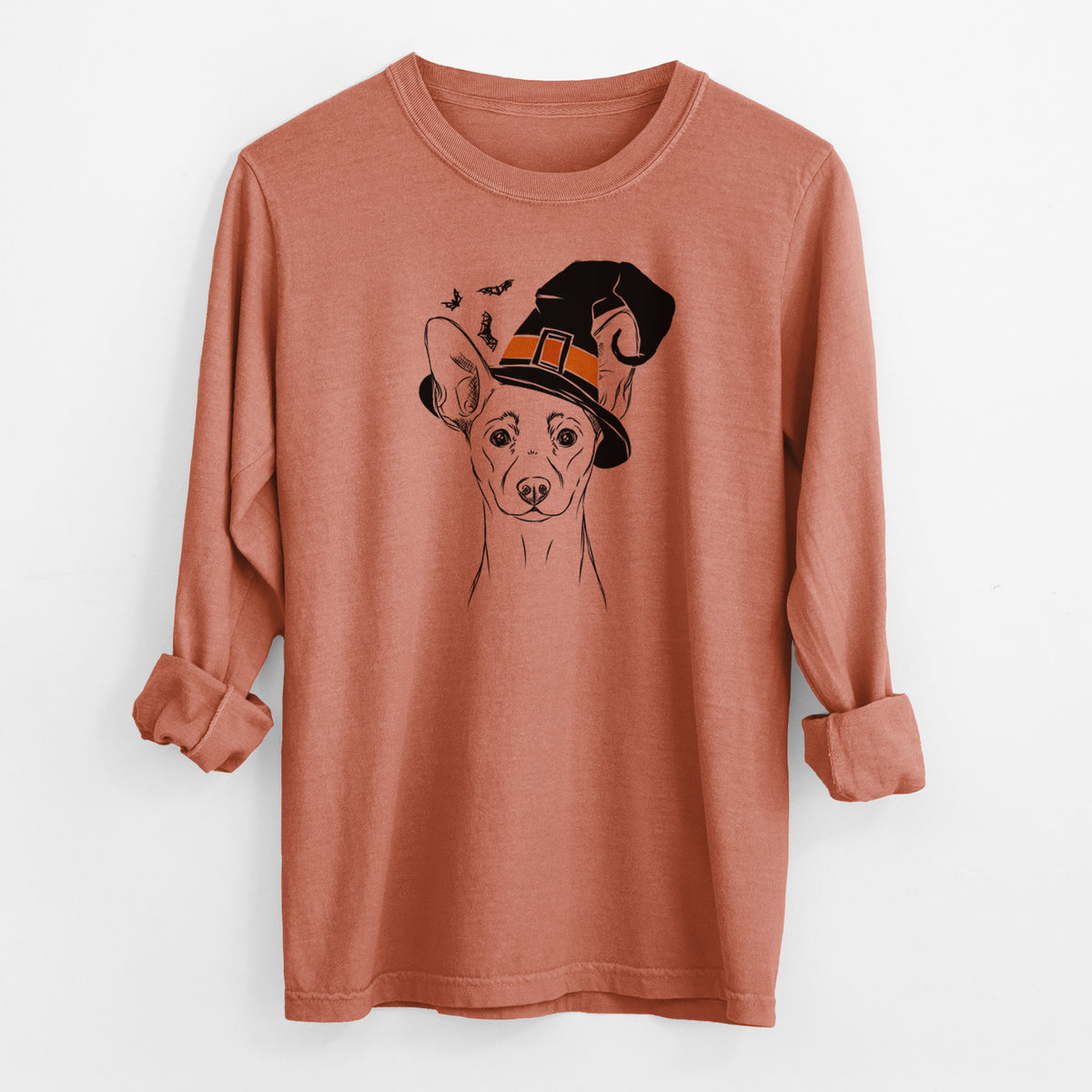 Witch Chillie the Mini Pinscher - Men&#39;s Heavyweight 100% Cotton Long Sleeve