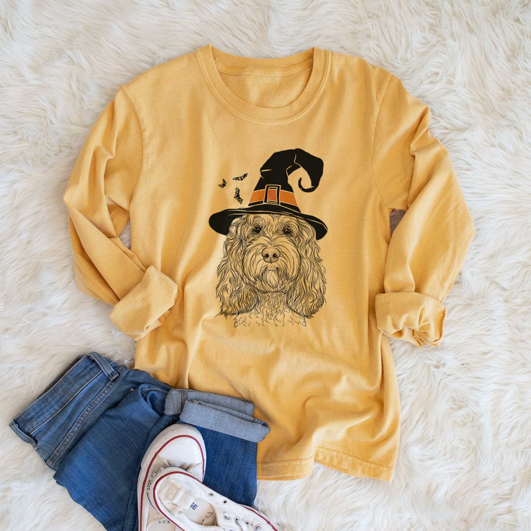 Witch Chloe the Cockapoo - Men's Heavyweight 100% Cotton Long Sleeve