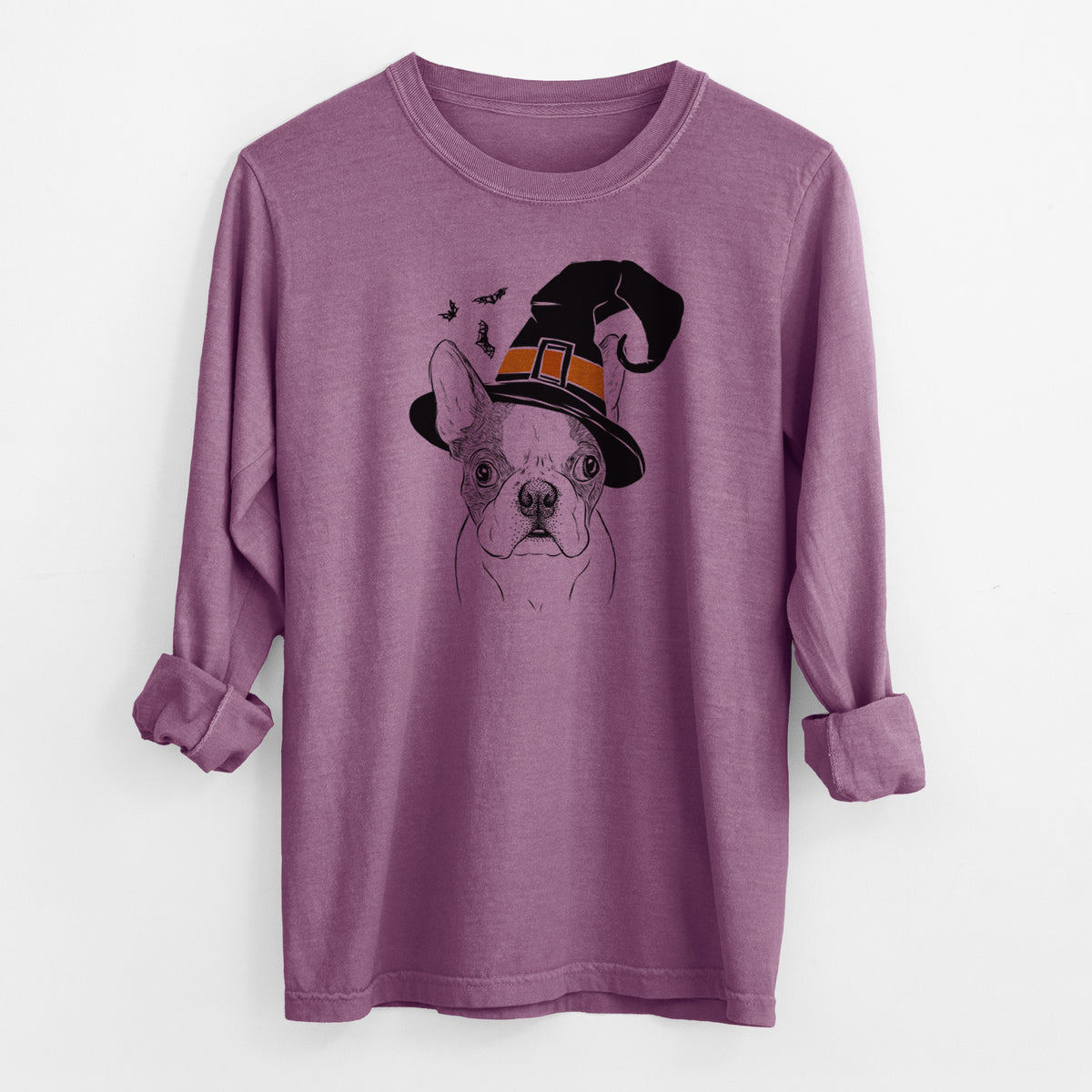 Witch Chocolate Chip the Boston Terrier - Men's Heavyweight 100% Cotton Long Sleeve