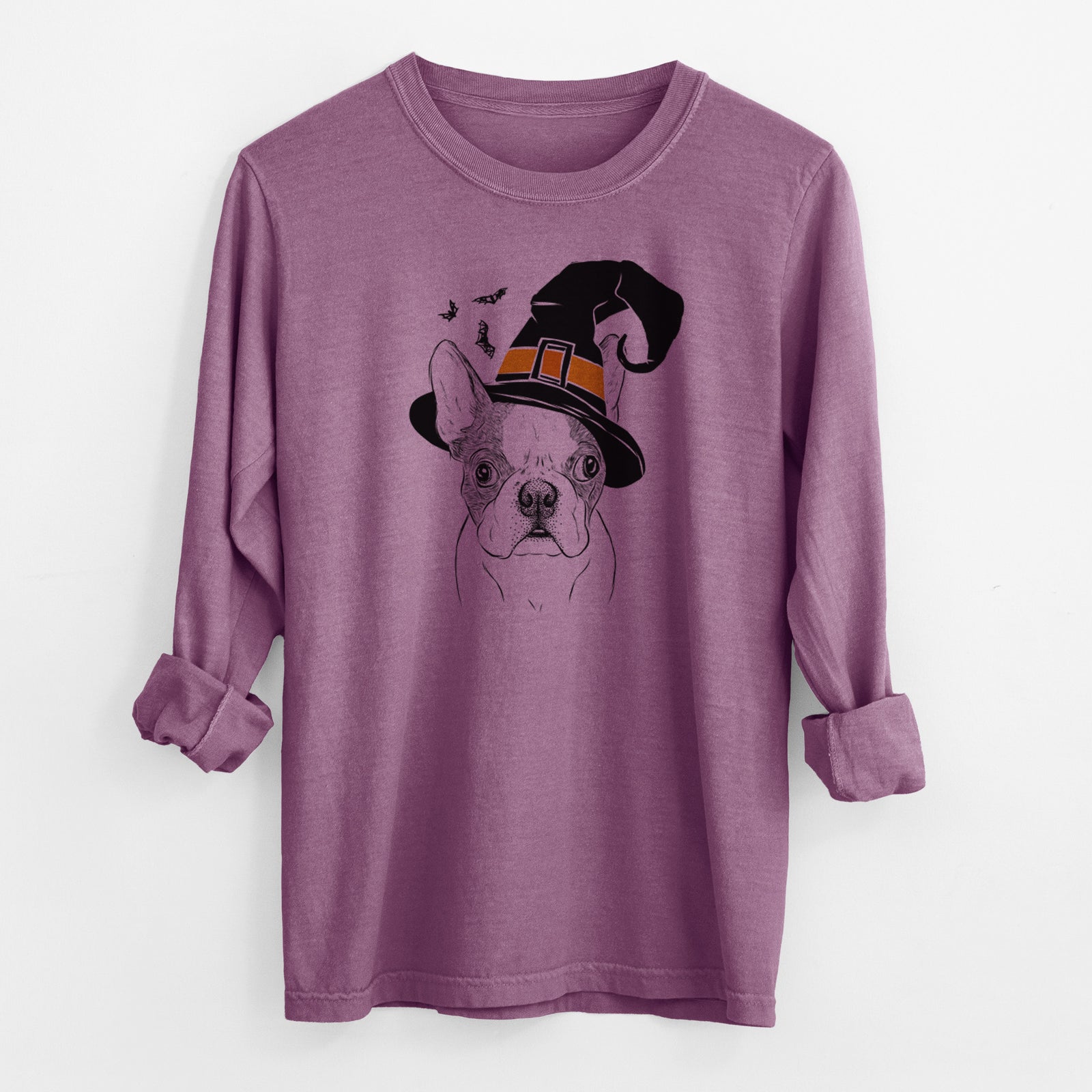 Witch Chocolate Chip the Boston Terrier - Men's Heavyweight 100% Cotton Long Sleeve