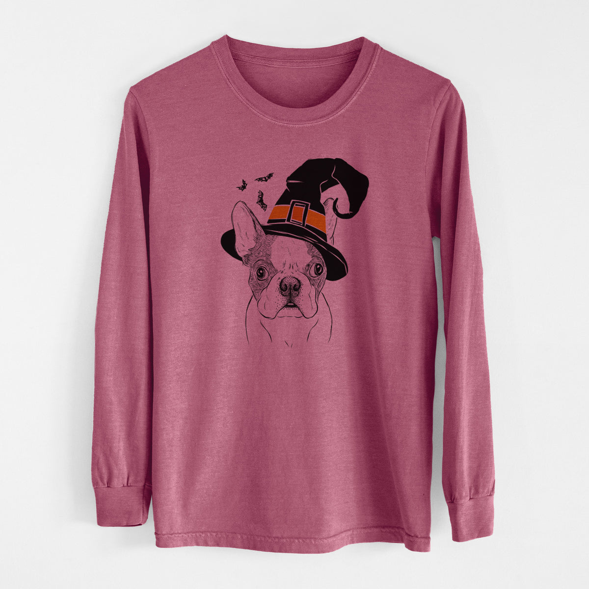 Witch Chocolate Chip the Boston Terrier - Men's Heavyweight 100% Cotton Long Sleeve