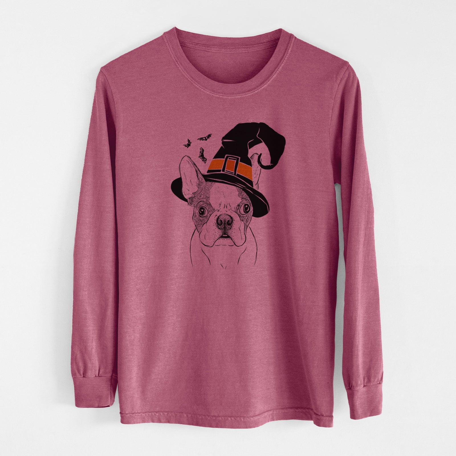 Witch Chocolate Chip the Boston Terrier - Men's Heavyweight 100% Cotton Long Sleeve
