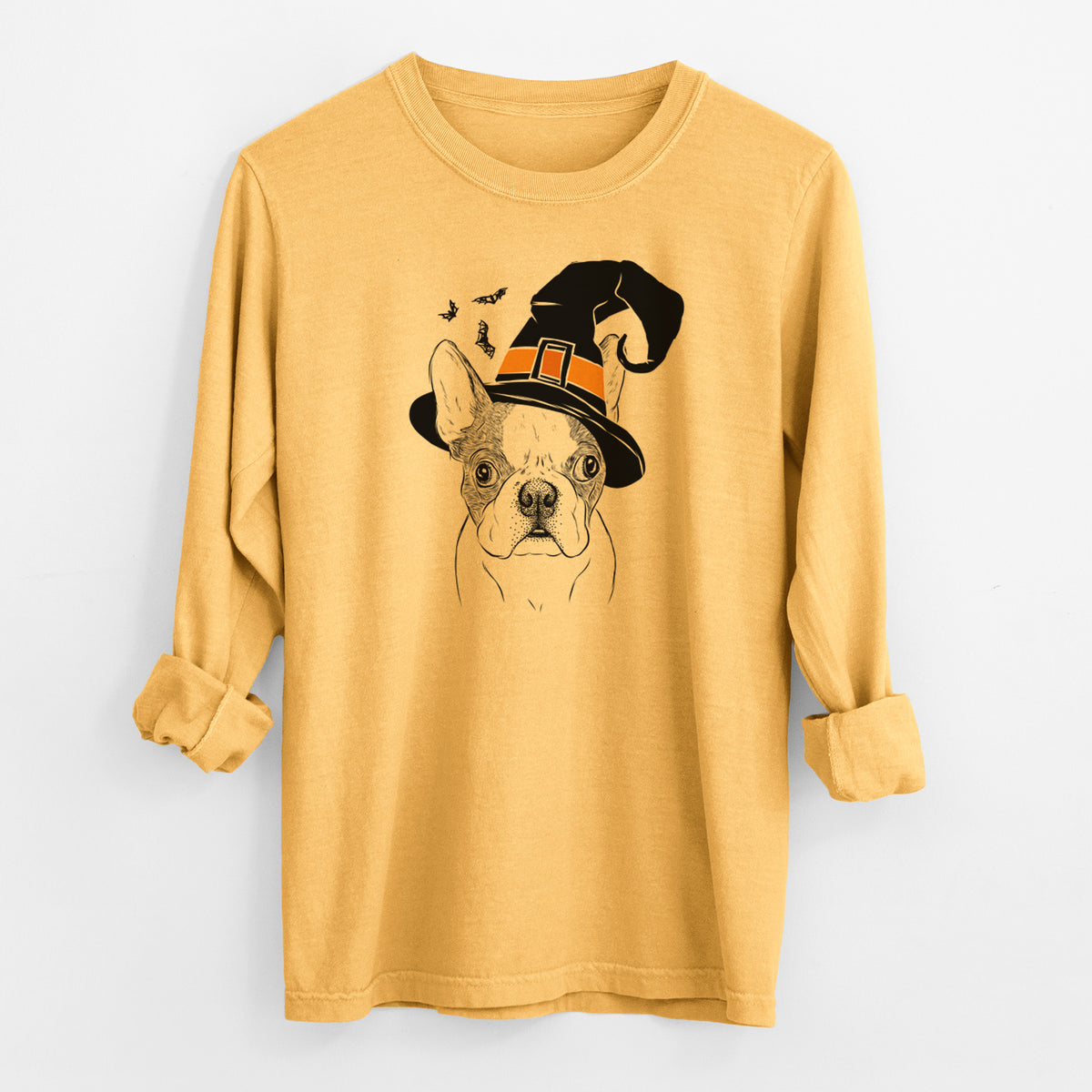 Witch Chocolate Chip the Boston Terrier - Men's Heavyweight 100% Cotton Long Sleeve