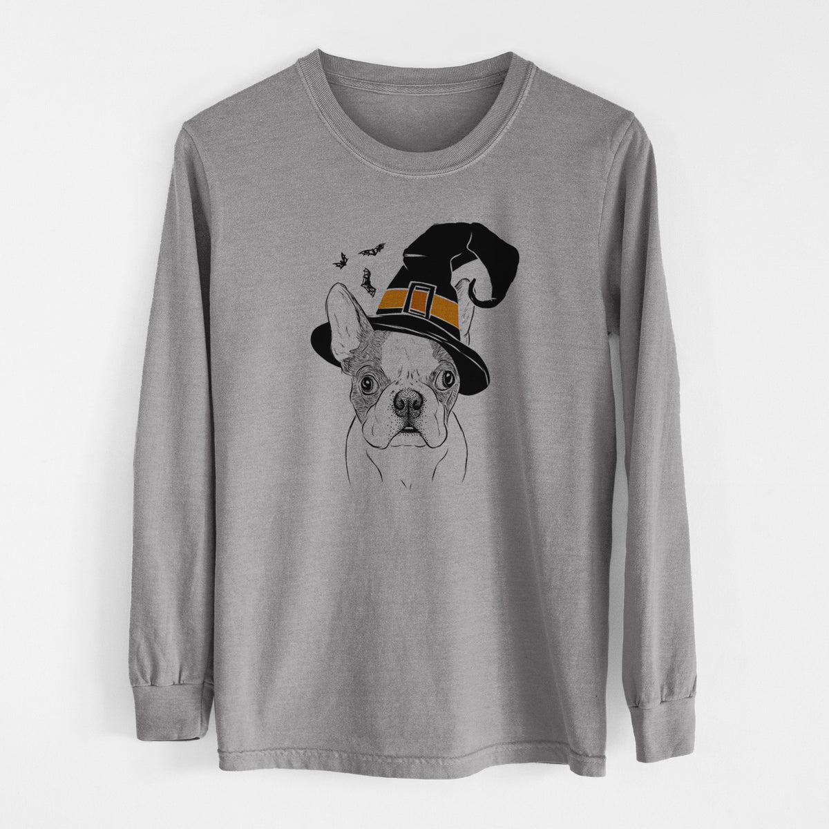Witch Chocolate Chip the Boston Terrier - Men's Heavyweight 100% Cotton Long Sleeve