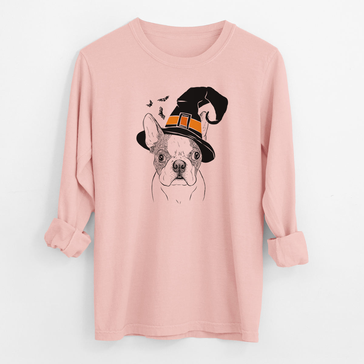 Witch Chocolate Chip the Boston Terrier - Men's Heavyweight 100% Cotton Long Sleeve
