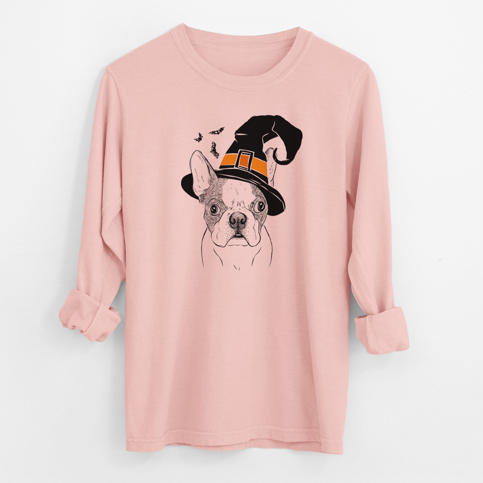 Witch Chocolate Chip the Boston Terrier - Men's Heavyweight 100% Cotton Long Sleeve