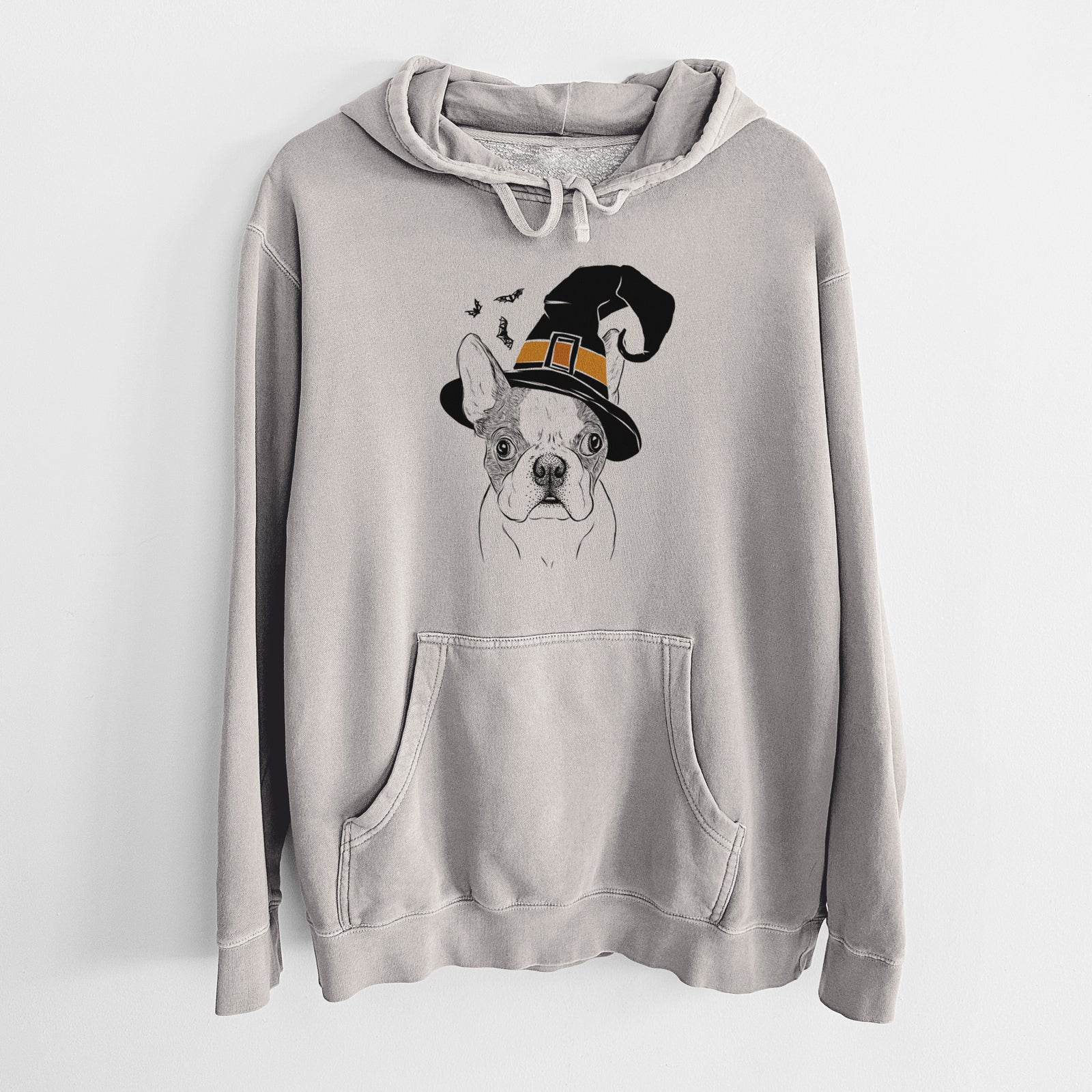 Witch Chocolate Chip the Boston Terrier - Unisex Pigment Dyed Hoodie