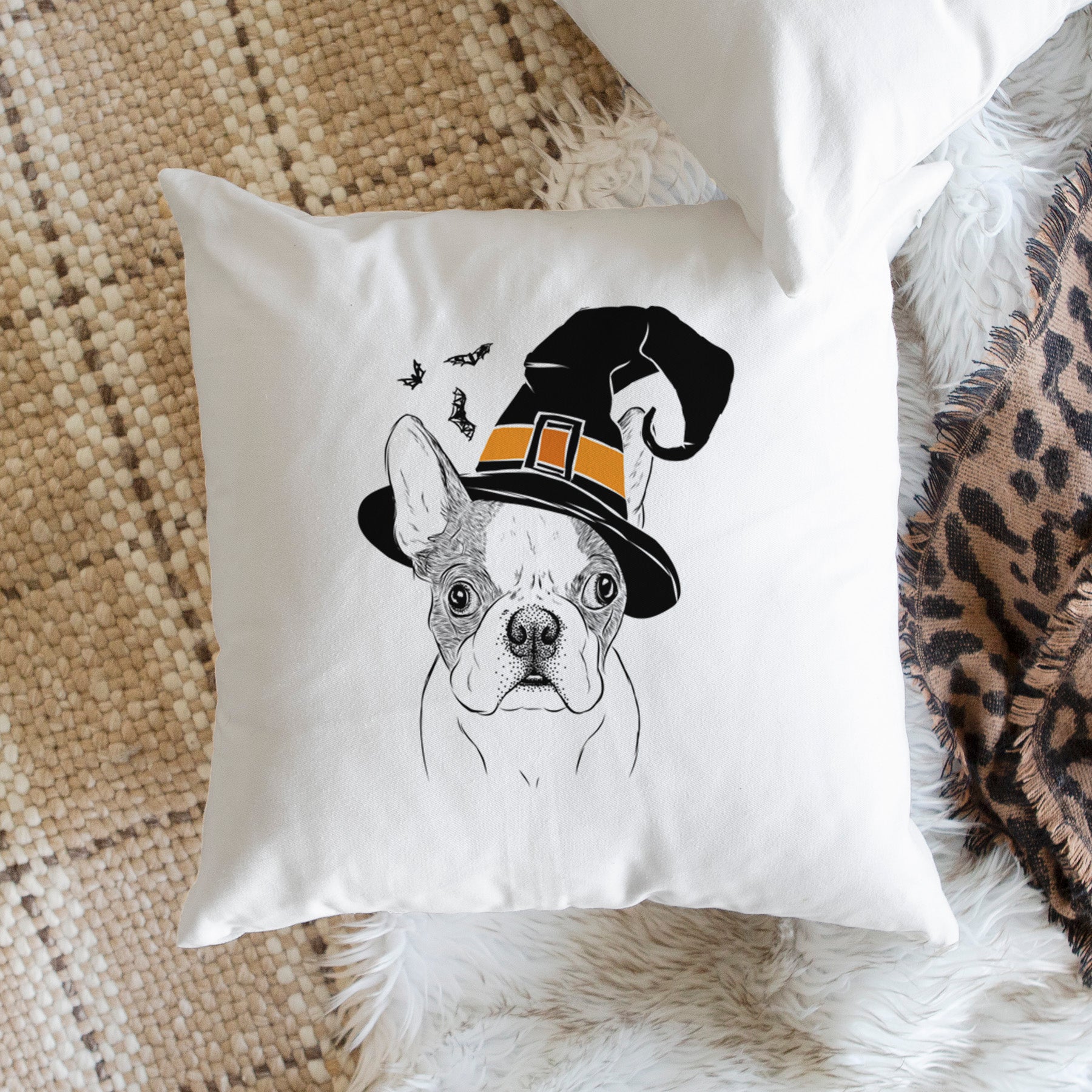 Chocolate Chip the Boston Terrier - Throw Pillow Cover