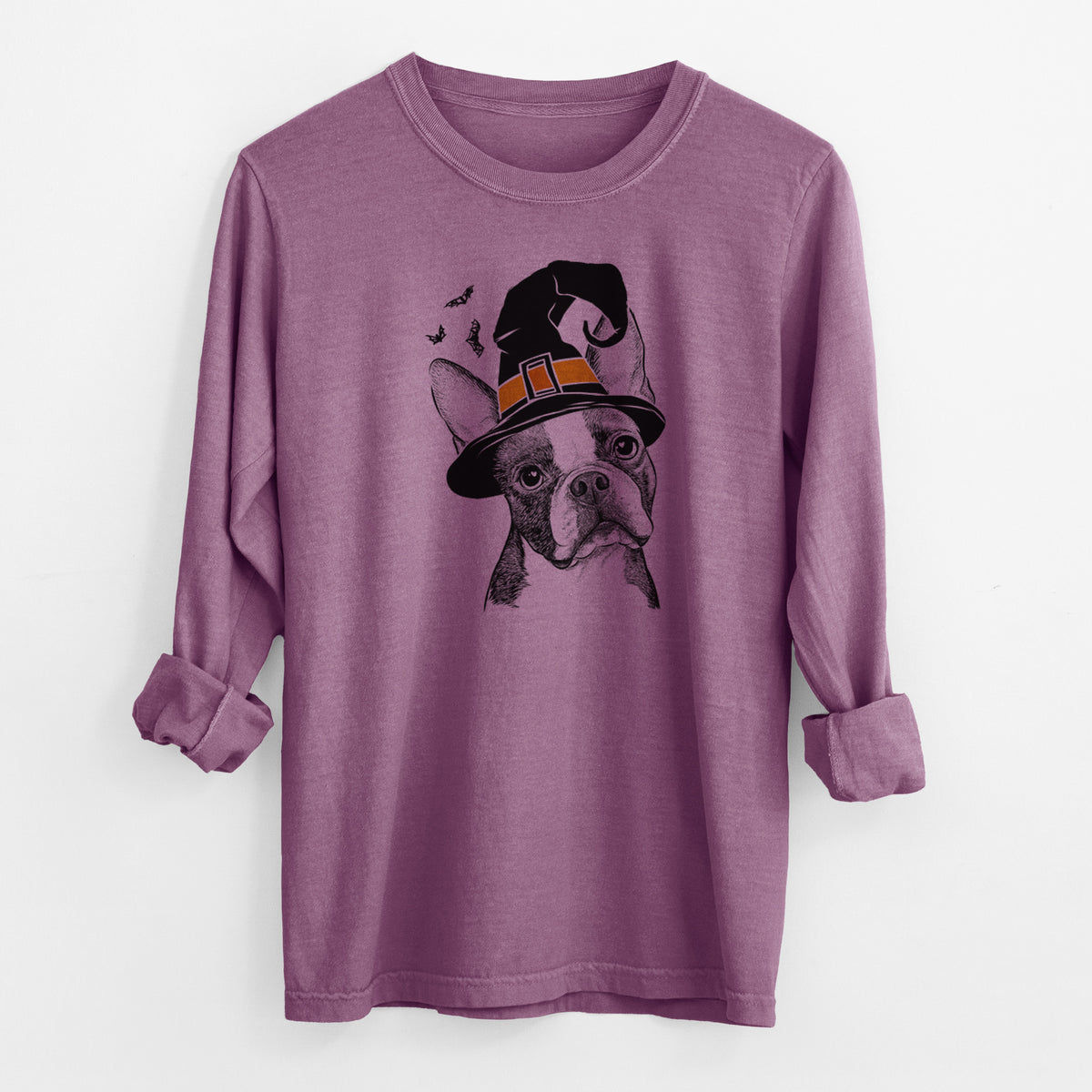 Witch Dee Dee the Boston Terrier - Men's Heavyweight 100% Cotton Long Sleeve