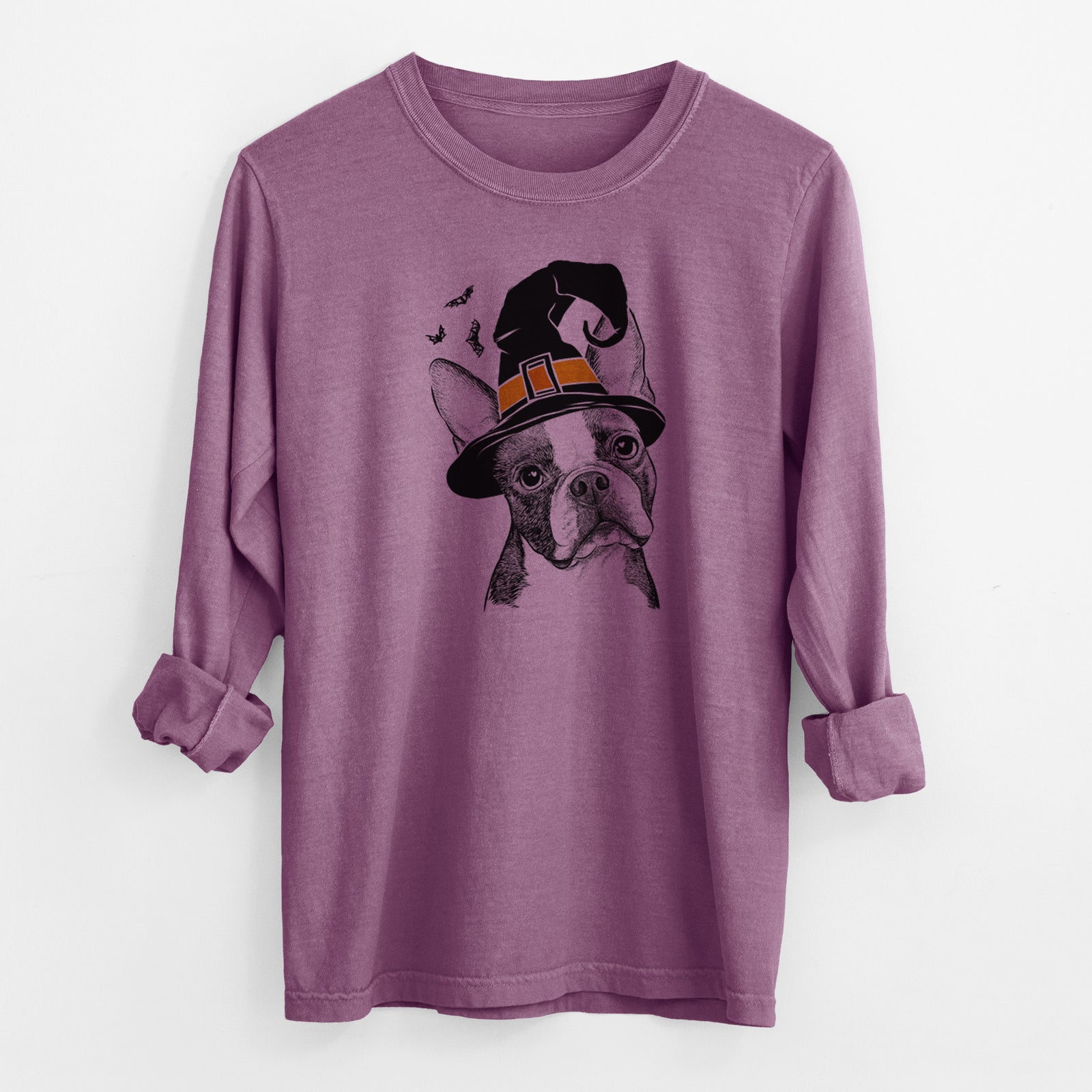 Witch Dee Dee the Boston Terrier - Men's Heavyweight 100% Cotton Long Sleeve