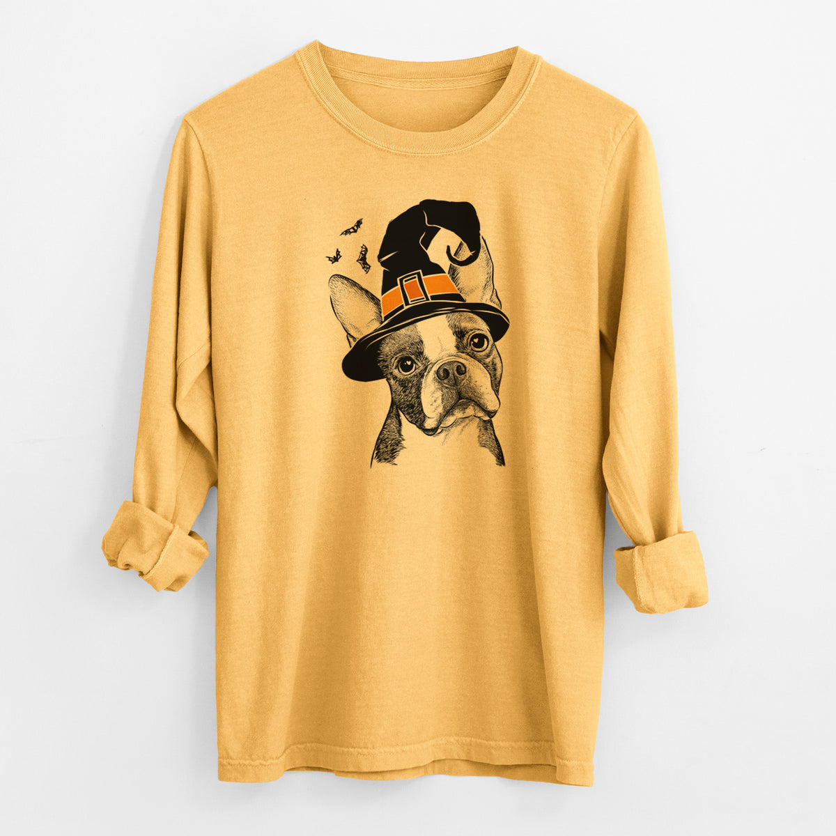 Witch Dee Dee the Boston Terrier - Men's Heavyweight 100% Cotton Long Sleeve