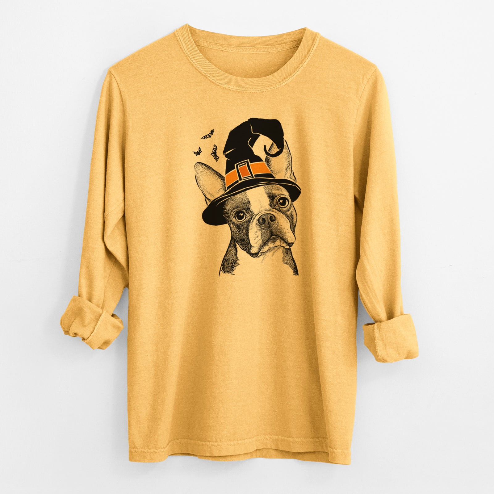 Witch Dee Dee the Boston Terrier - Men's Heavyweight 100% Cotton Long Sleeve
