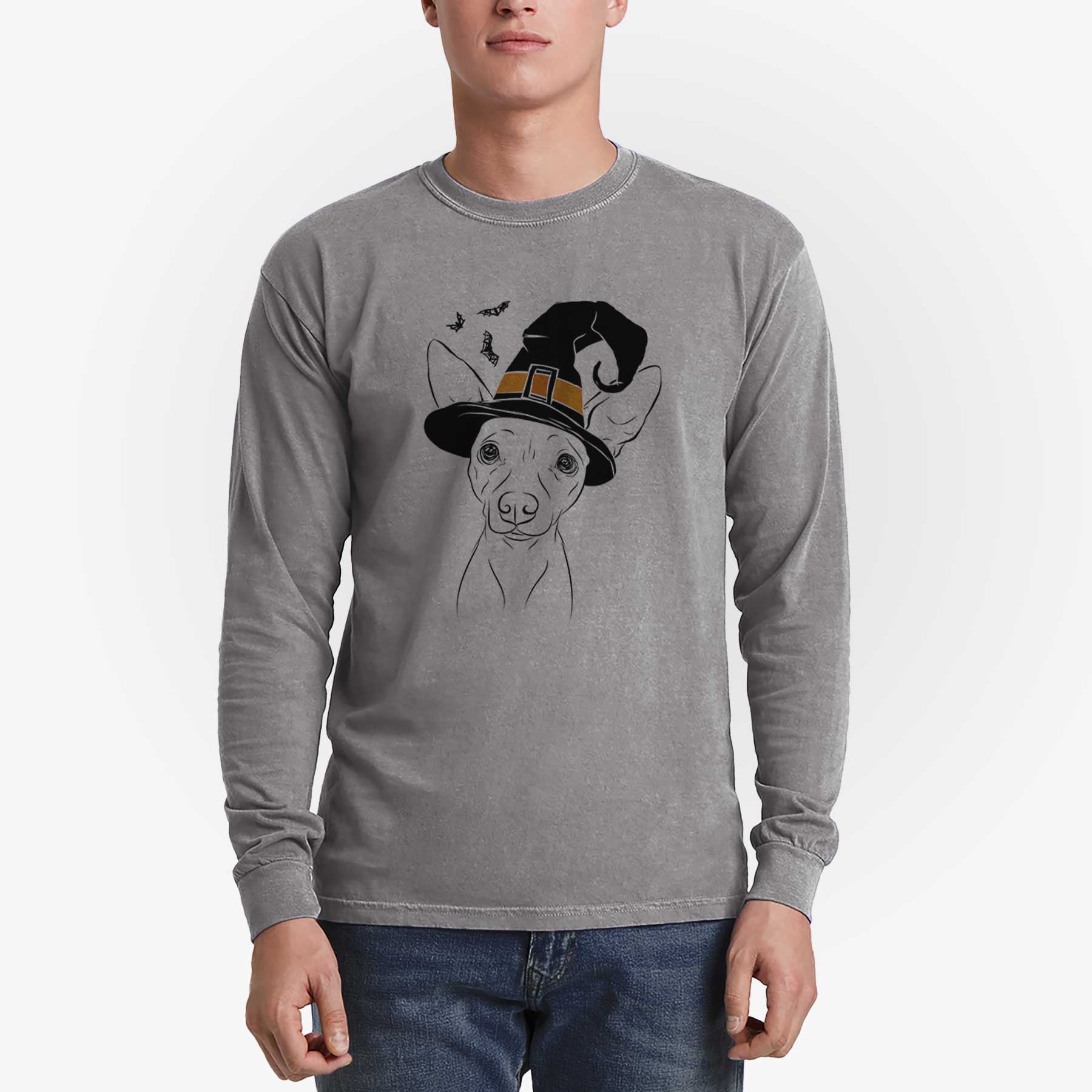 Witch Desi the American Hairless Terrier - Men's Heavyweight 100% Cotton Long Sleeve