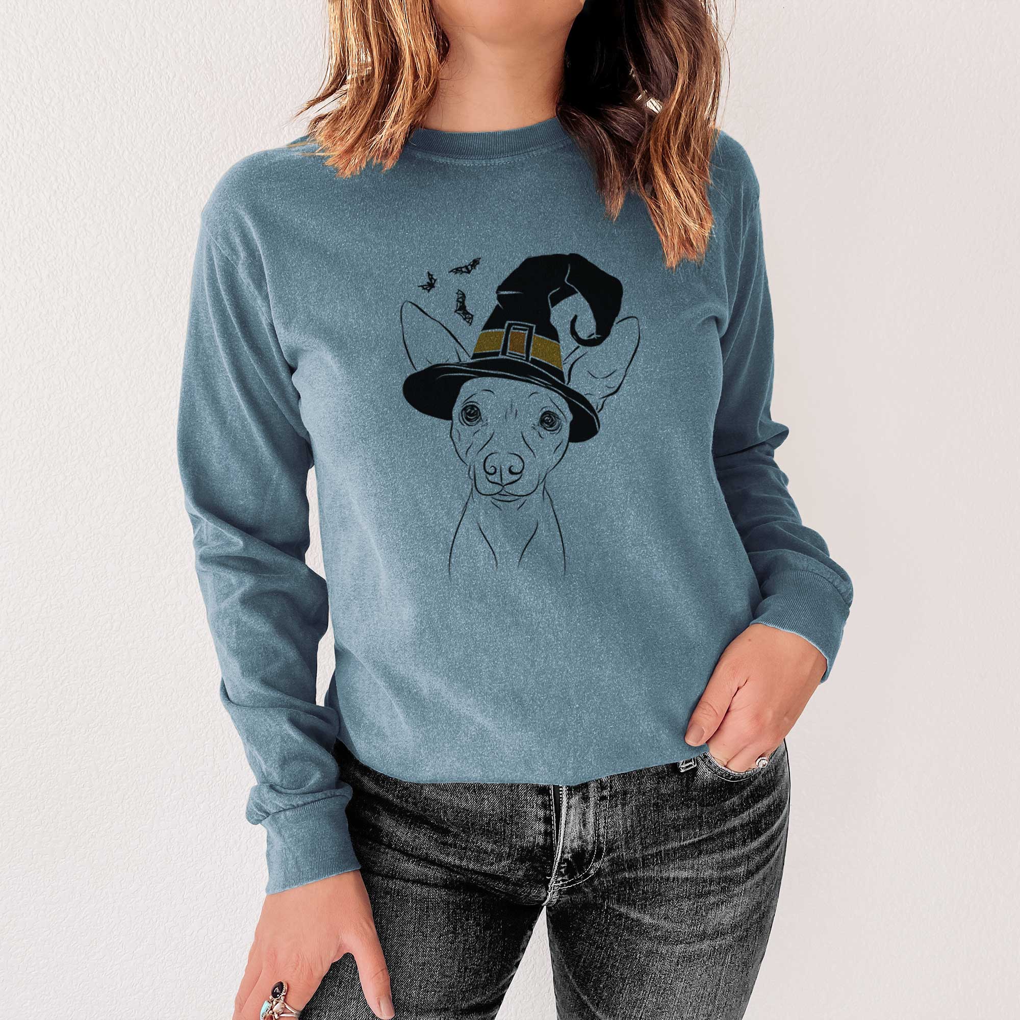 Witch Desi the American Hairless Terrier - Men's Heavyweight 100% Cotton Long Sleeve