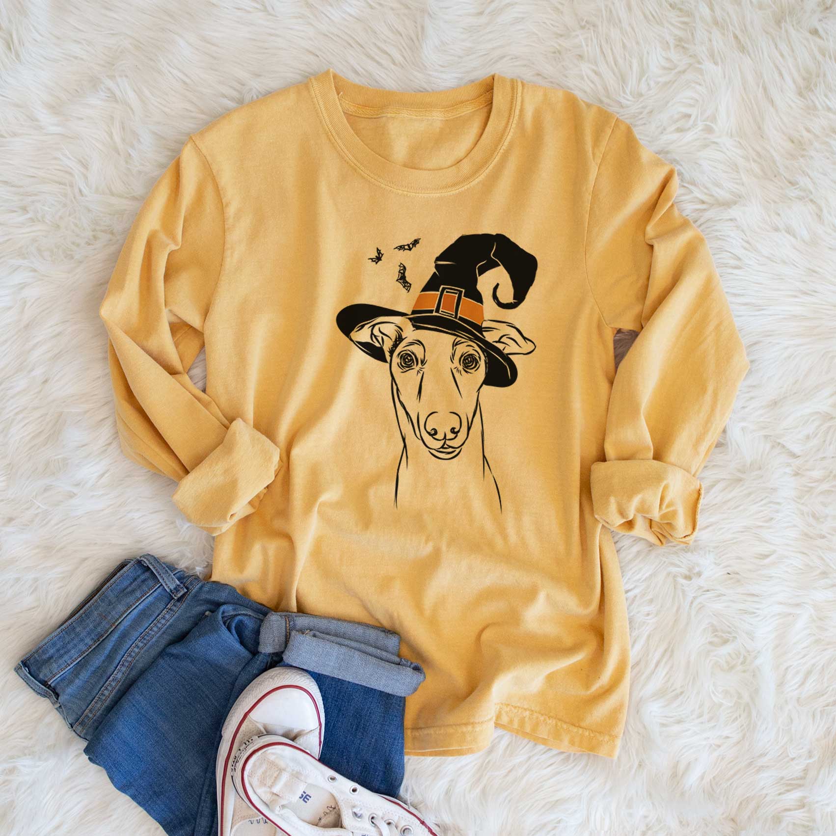 Witch Diva the Greyhound - Men's Heavyweight 100% Cotton Long Sleeve