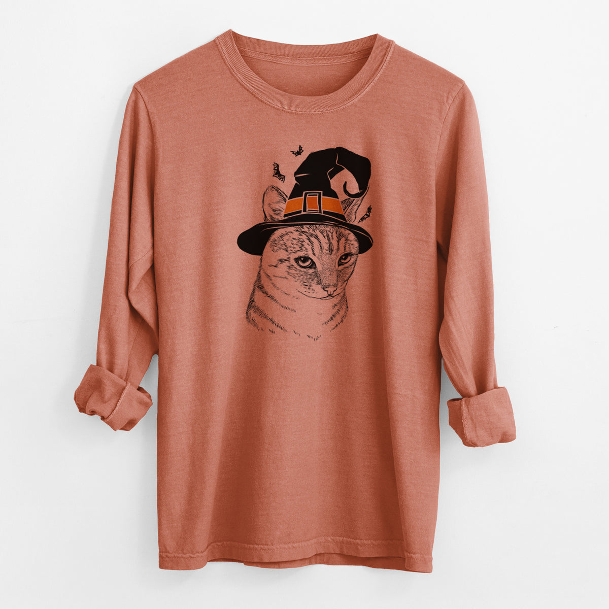 Witch Dora the Tabby Cat - Men&#39;s Heavyweight 100% Cotton Long Sleeve