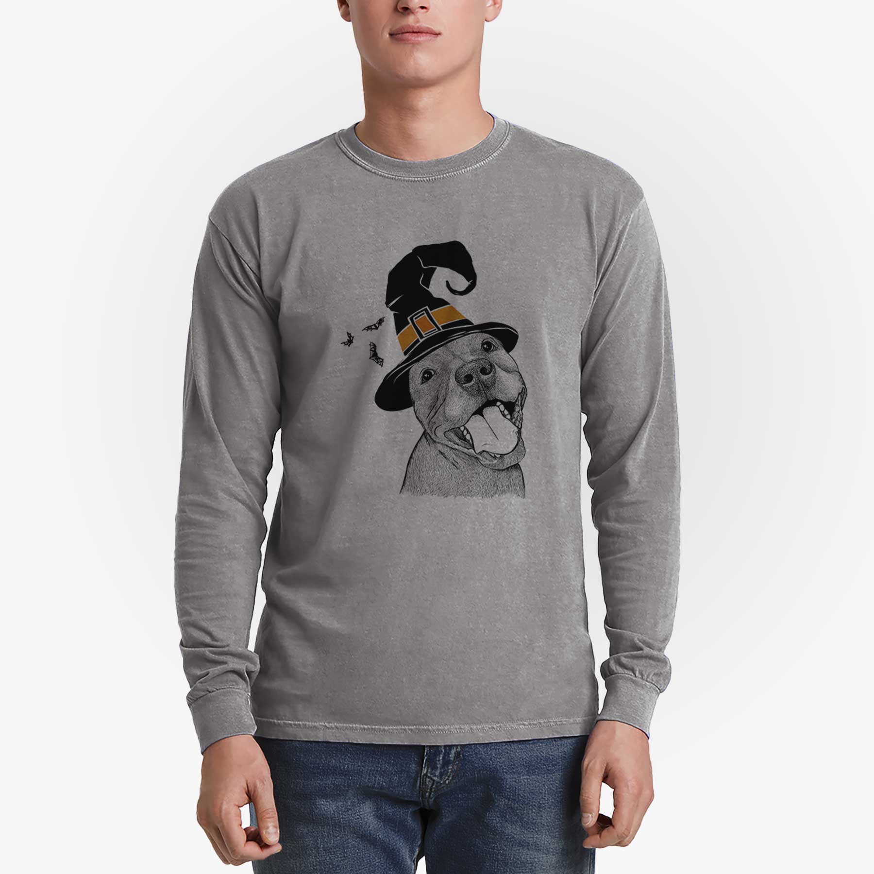 Witch Eloise the Pitbull Mix - Men's Heavyweight 100% Cotton Long Sleeve