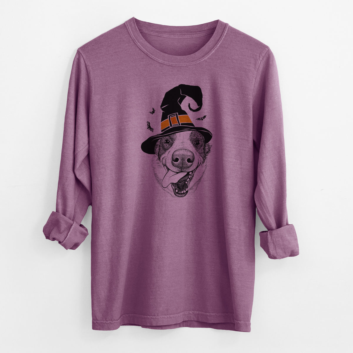 Witch Elwood the Border Collie - Men's Heavyweight 100% Cotton Long Sleeve