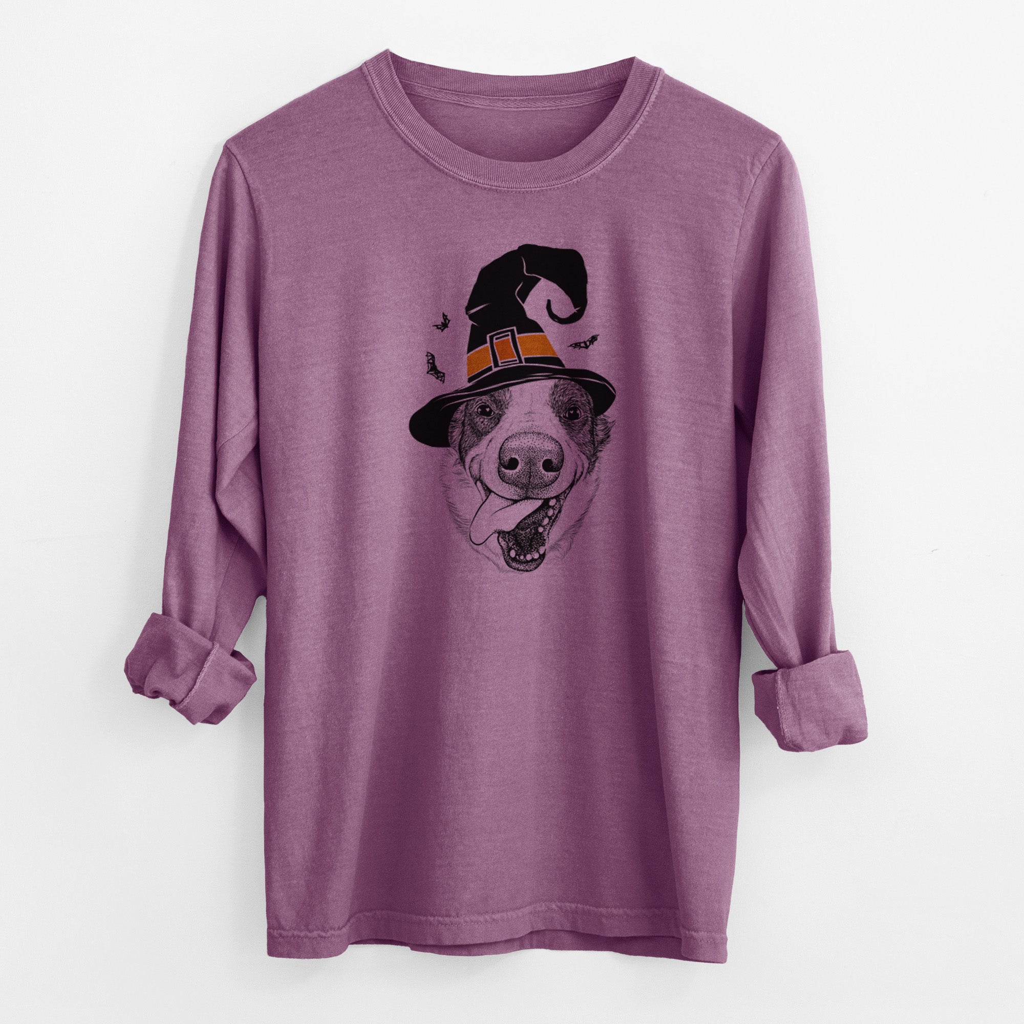 Witch Elwood the Border Collie - Men's Heavyweight 100% Cotton Long Sleeve