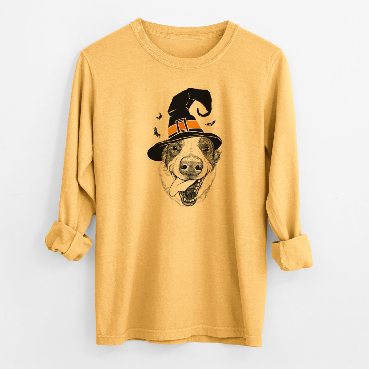 Witch Elwood the Border Collie - Men's Heavyweight 100% Cotton Long Sleeve