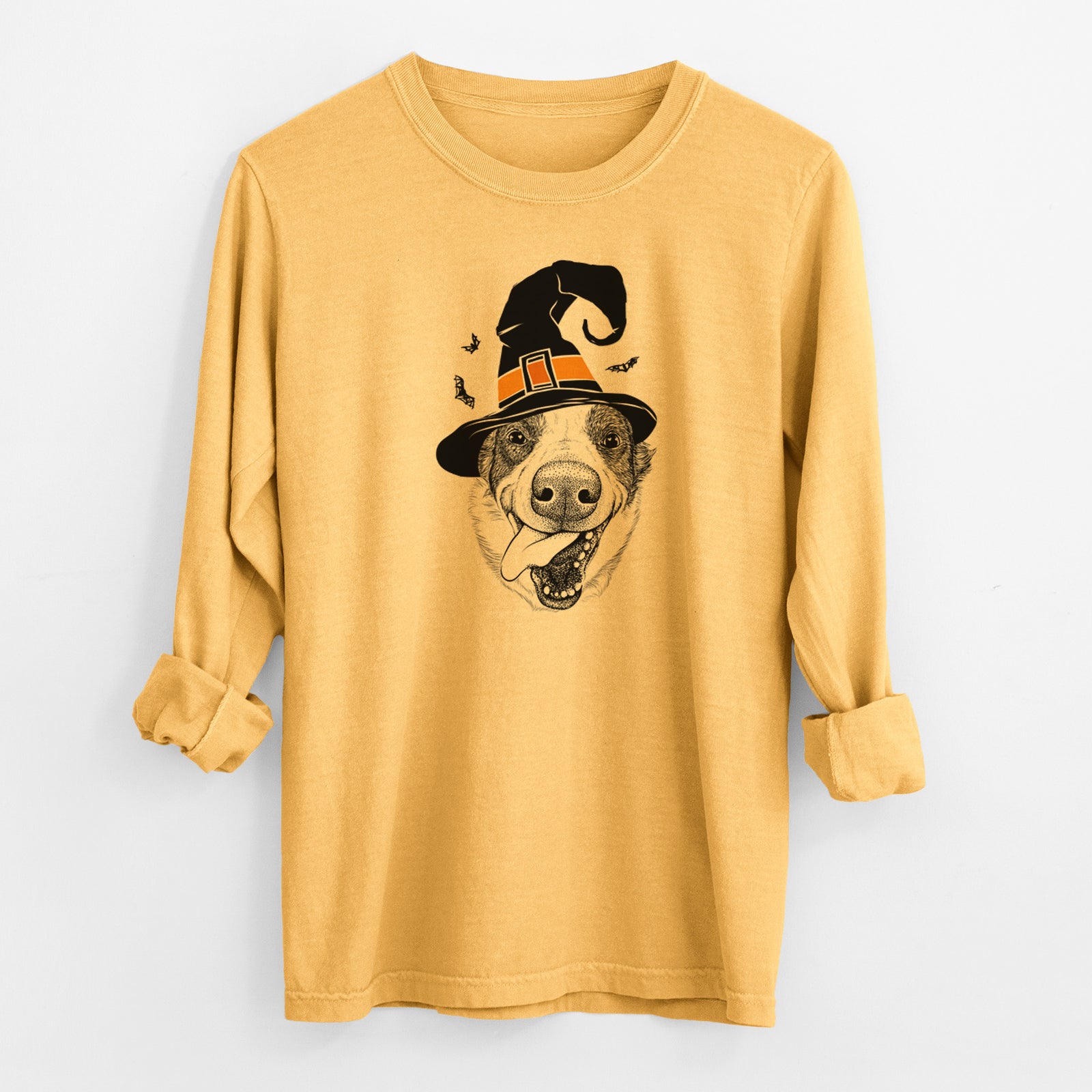 Witch Elwood the Border Collie - Men's Heavyweight 100% Cotton Long Sleeve