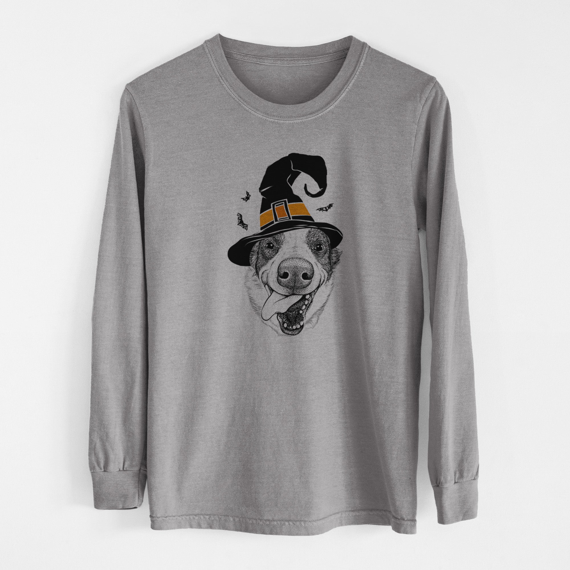 Witch Elwood the Border Collie - Men's Heavyweight 100% Cotton Long Sleeve