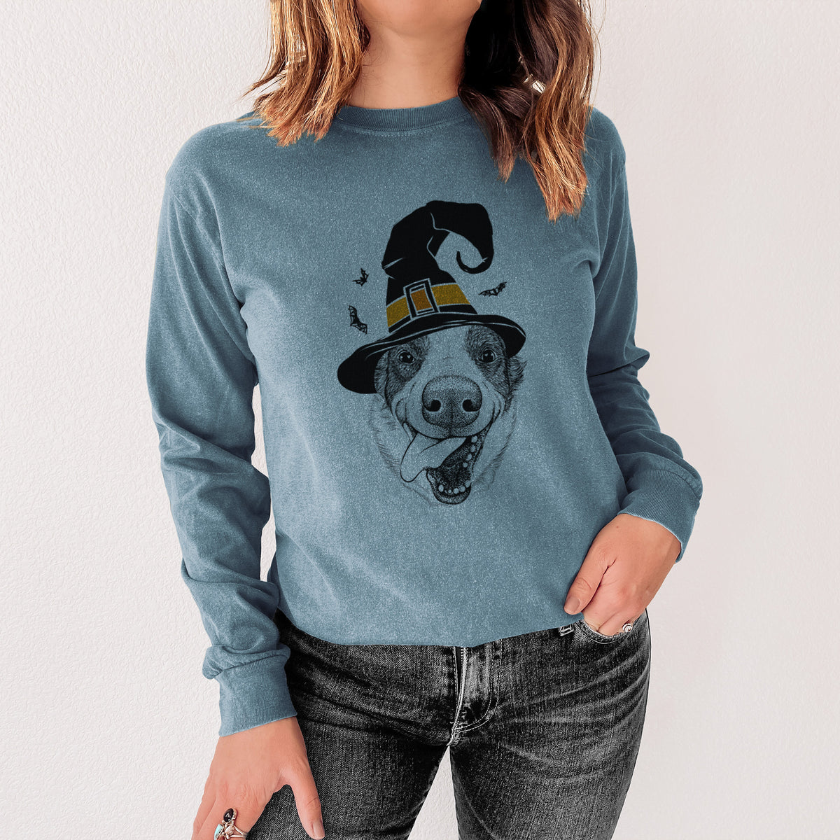 Witch Elwood the Border Collie - Men's Heavyweight 100% Cotton Long Sleeve