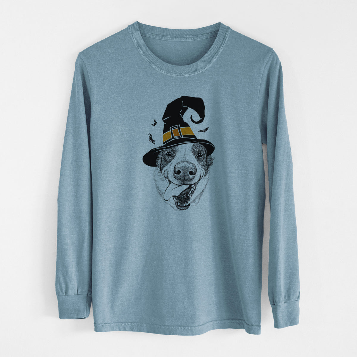 Witch Elwood the Border Collie - Men's Heavyweight 100% Cotton Long Sleeve