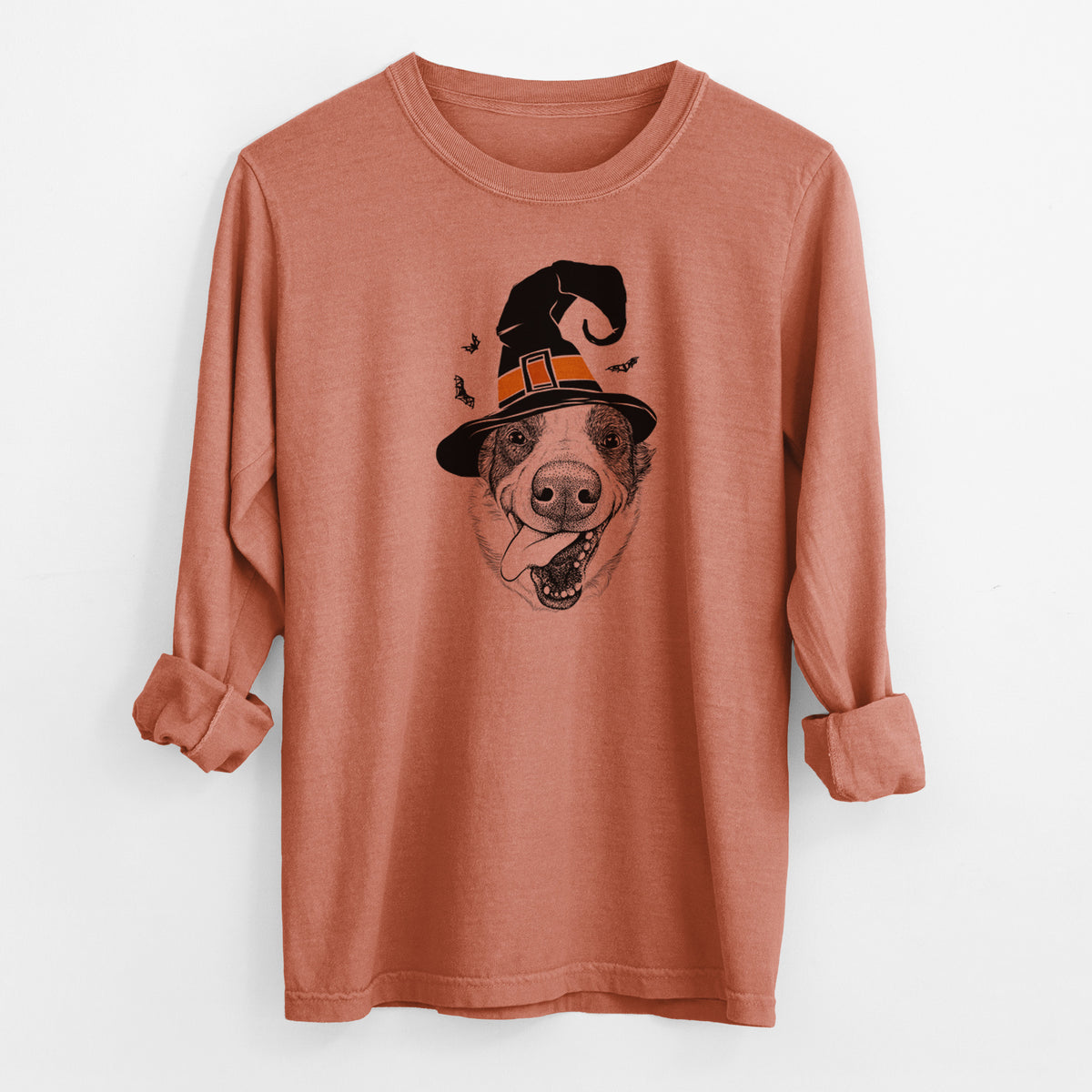 Witch Elwood the Border Collie - Men&#39;s Heavyweight 100% Cotton Long Sleeve
