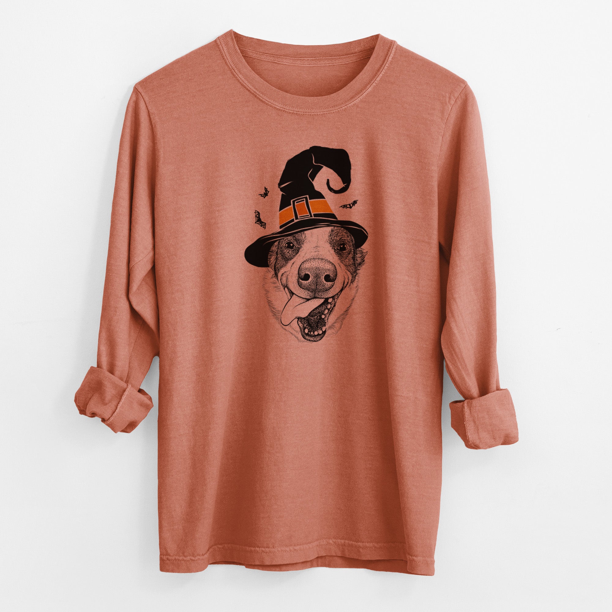 Witch Elwood the Border Collie - Men's Heavyweight 100% Cotton Long Sleeve