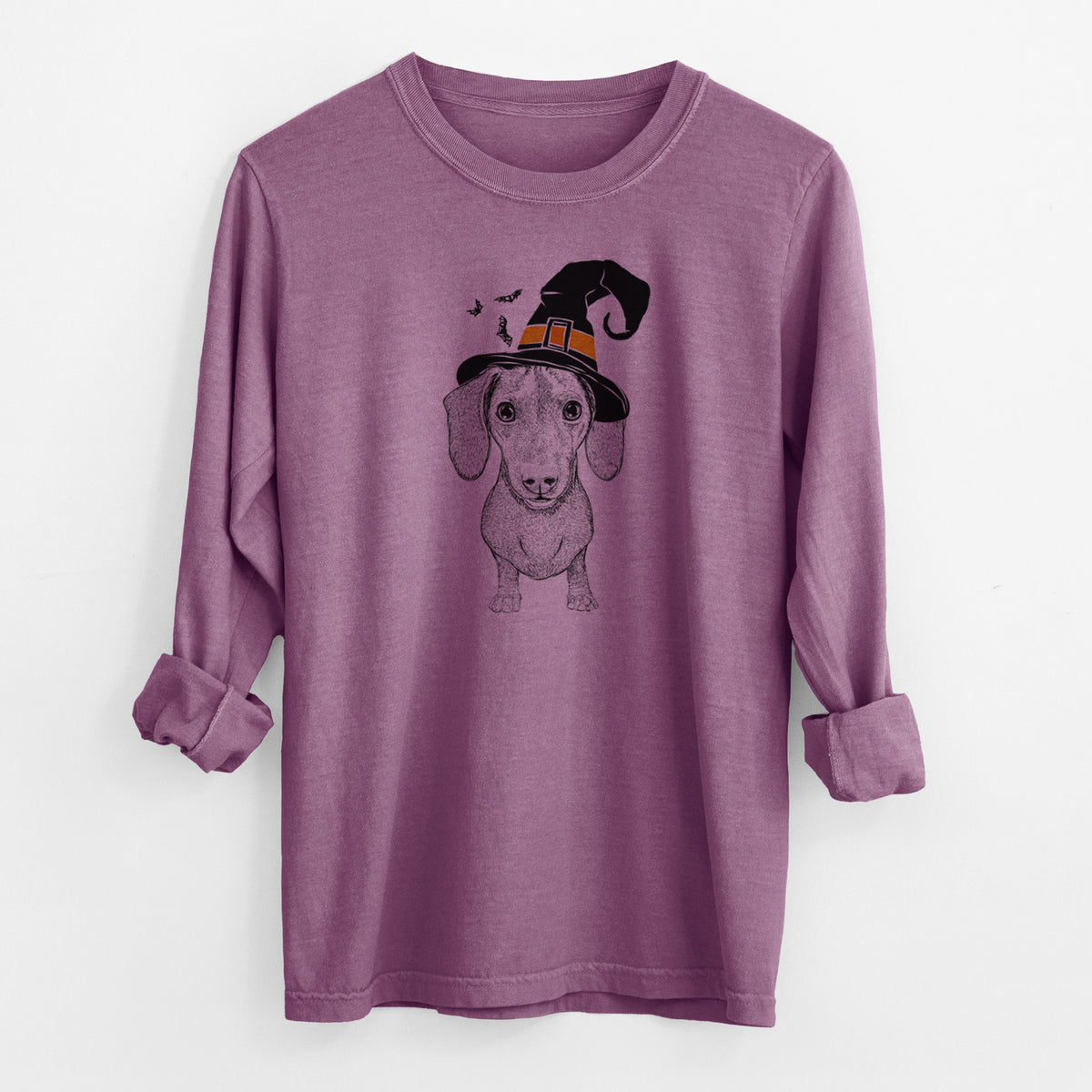 Witch Ernie the Mini Dachshund - Men's Heavyweight 100% Cotton Long Sleeve