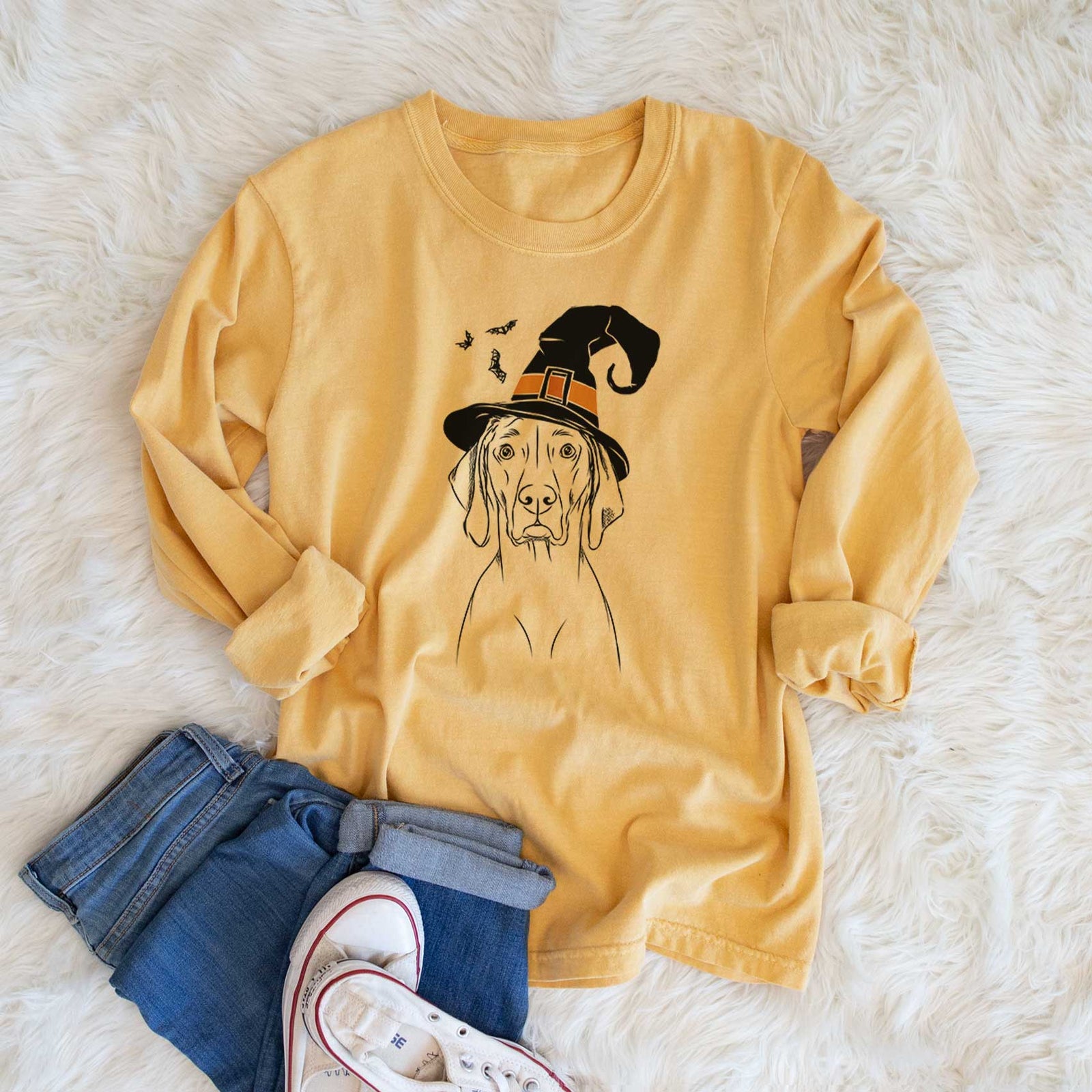 Witch Flint the Weimaraner - Men's Heavyweight 100% Cotton Long Sleeve