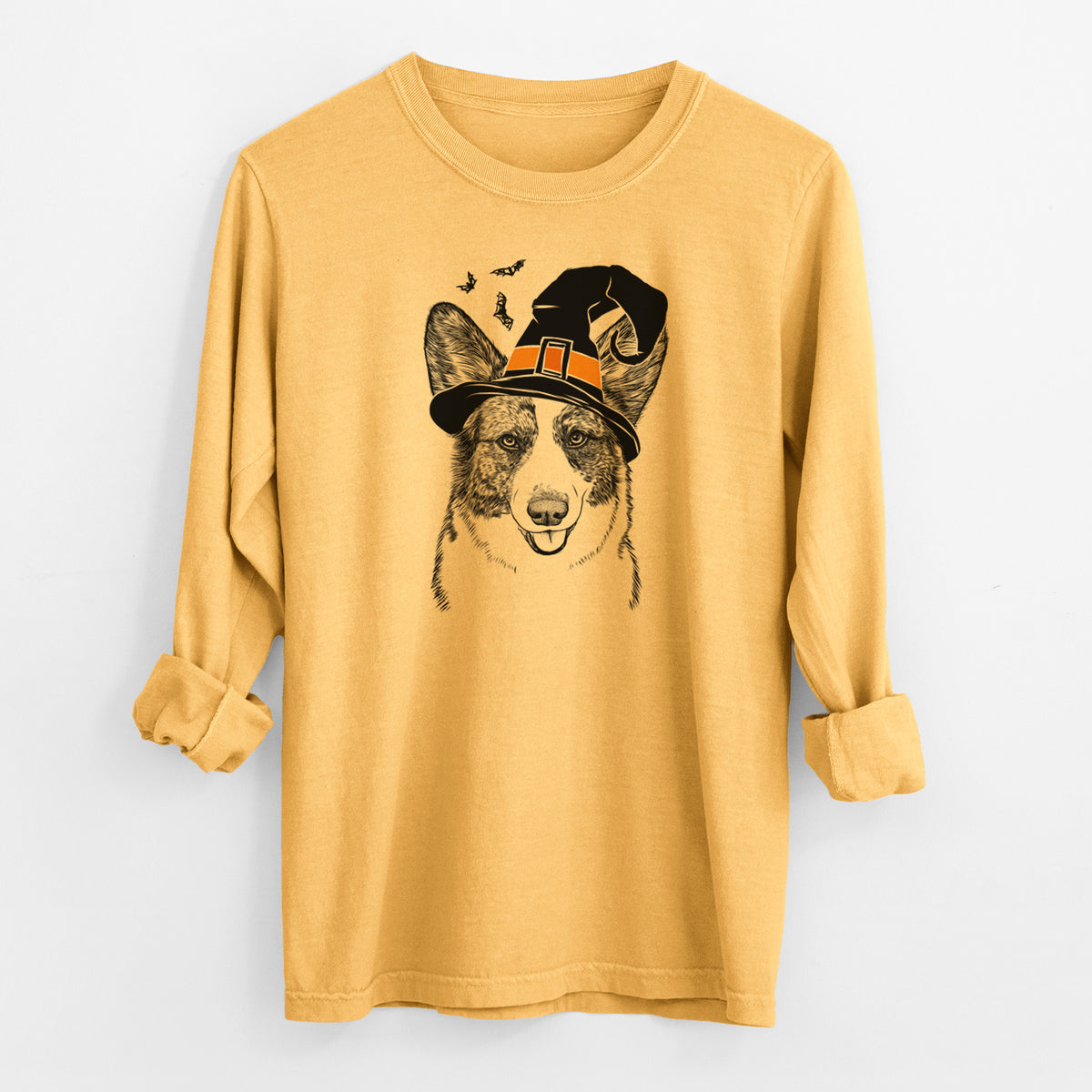 Witch Gabby the Cardigan Welsh Corgi - Men's Heavyweight 100% Cotton Long Sleeve