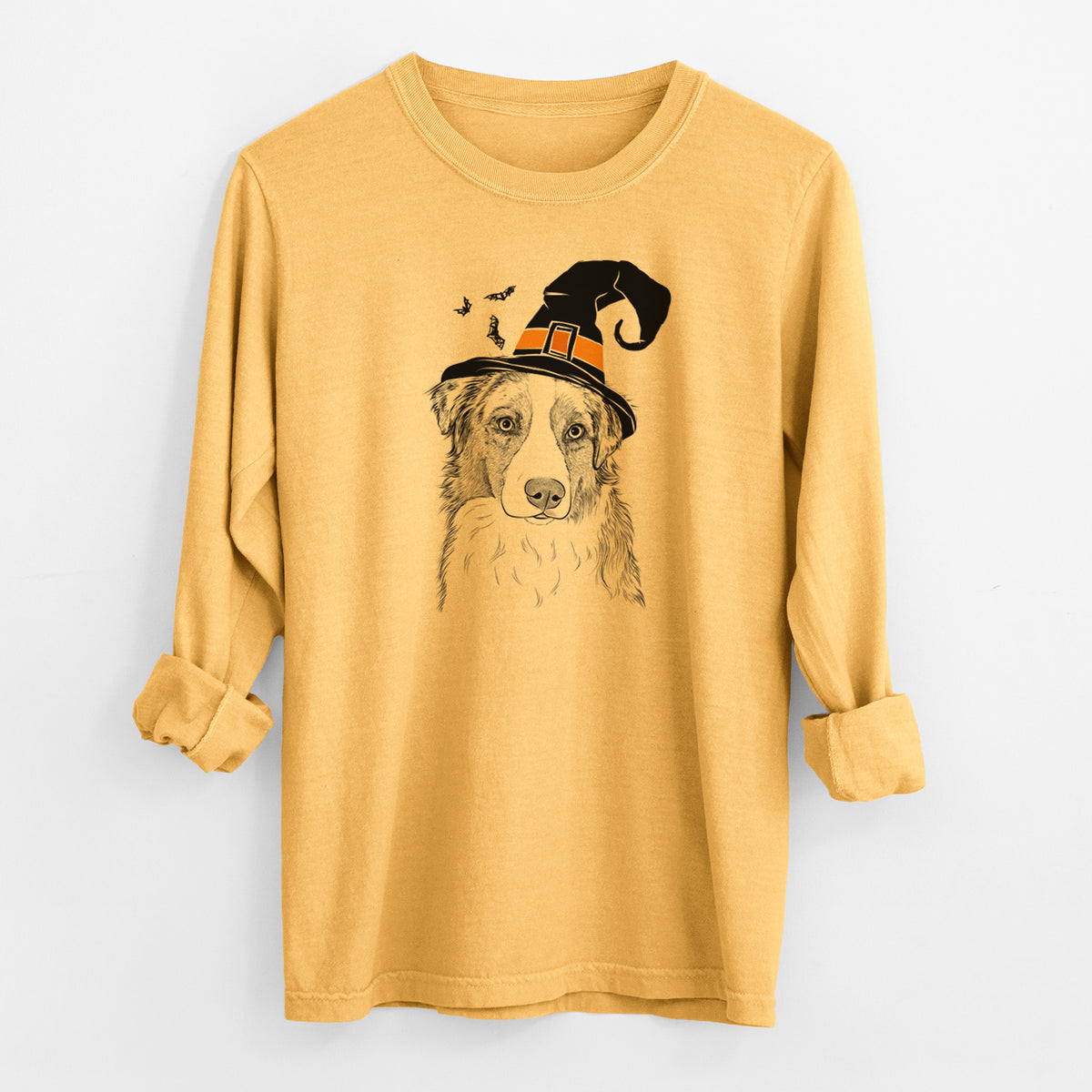 Witch Ginger the Australian Shepherd - Men's Heavyweight 100% Cotton Long Sleeve