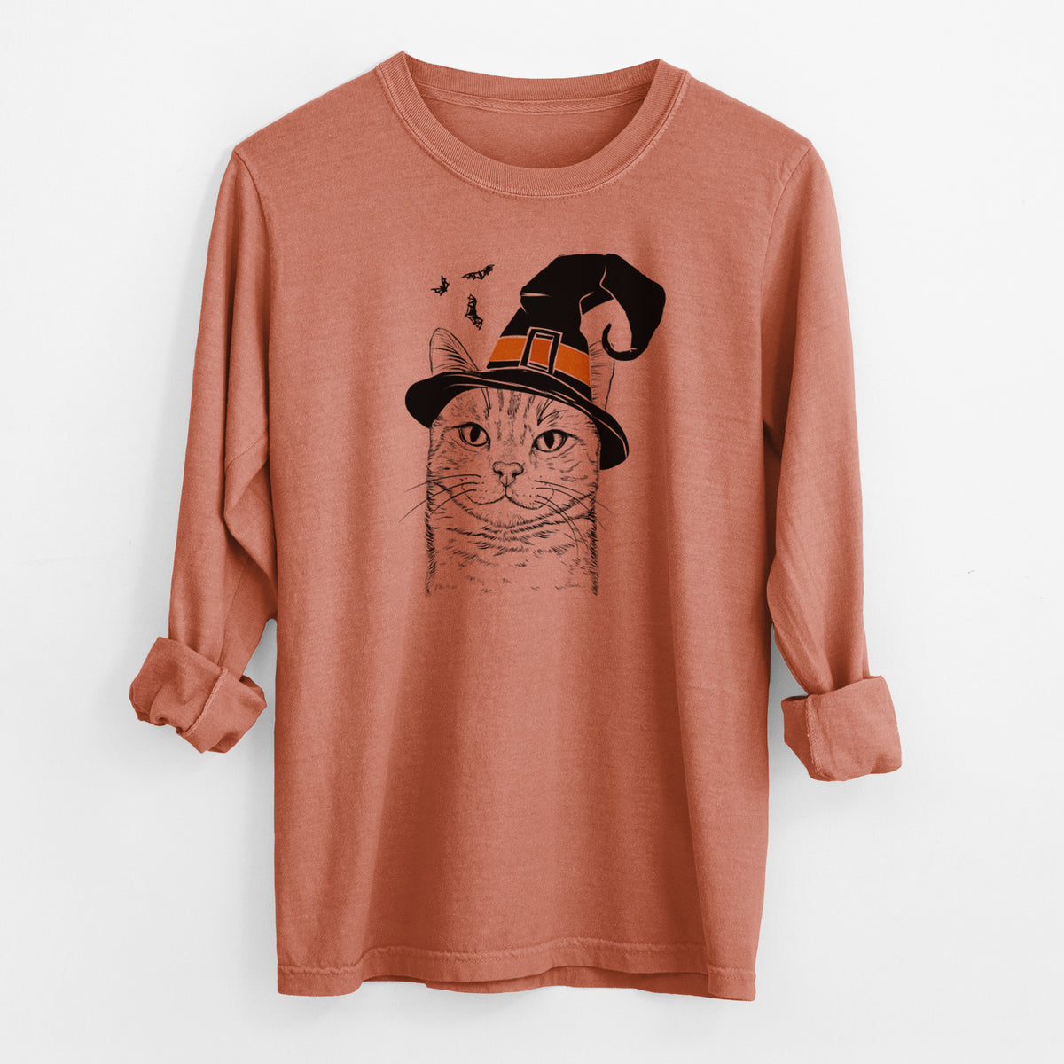 Witch Ginger Tom the Tabby Cat - Men&#39;s Heavyweight 100% Cotton Long Sleeve