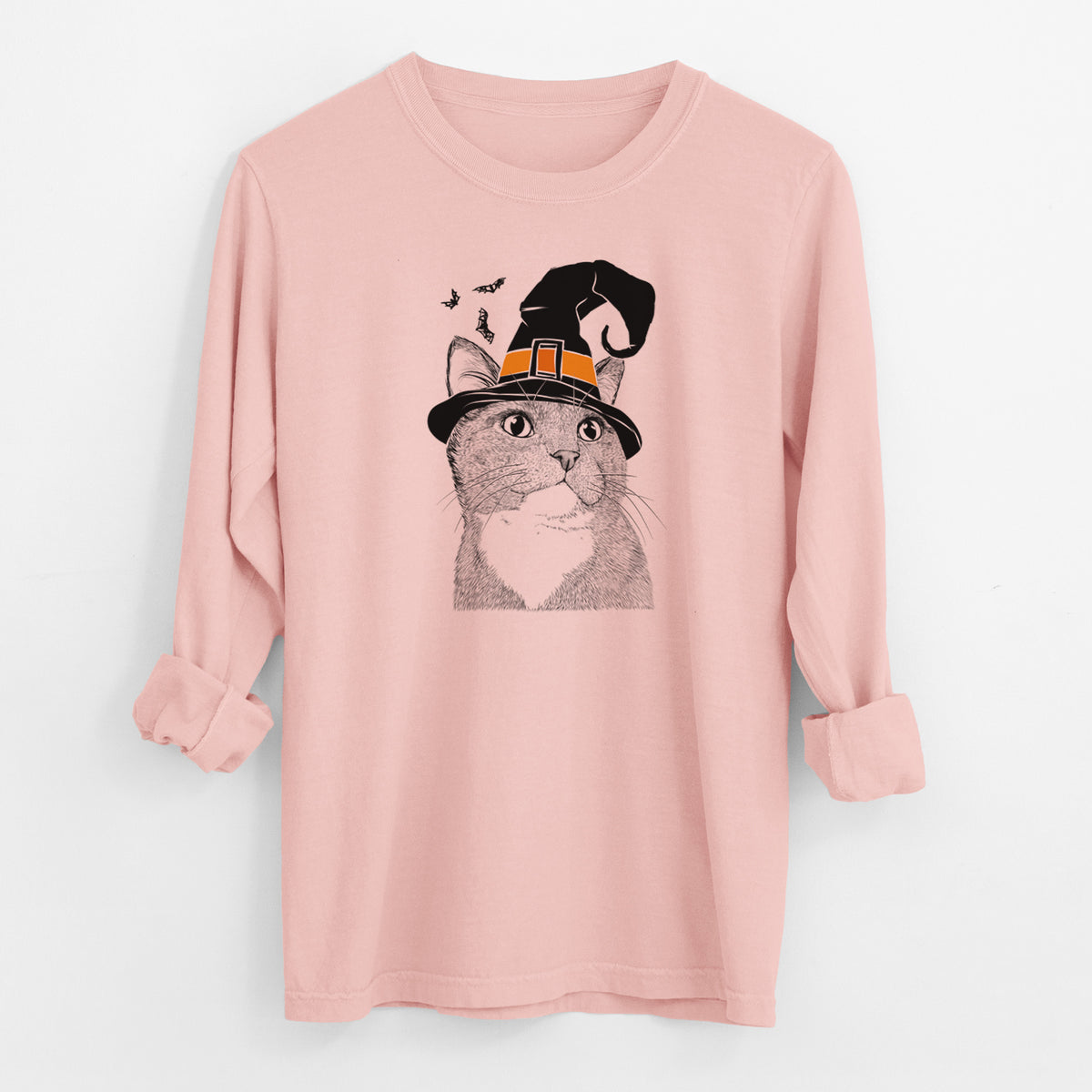 Witch Gizmo the Grey Cat - Men's Heavyweight 100% Cotton Long Sleeve