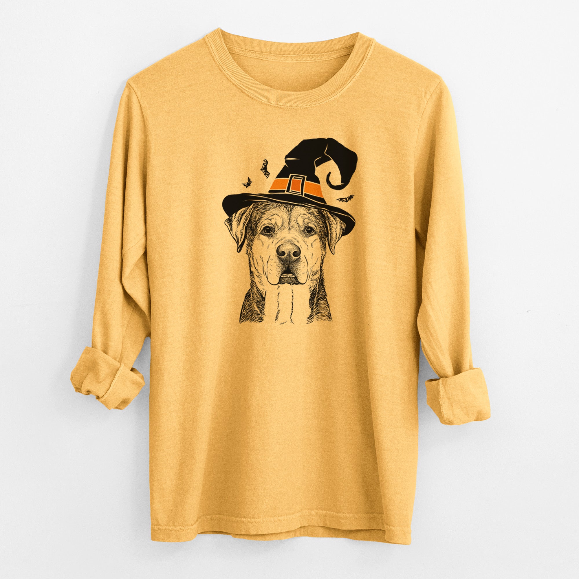 Witch Gus the Rottweiler Mix - Men's Heavyweight 100% Cotton Long Sleeve