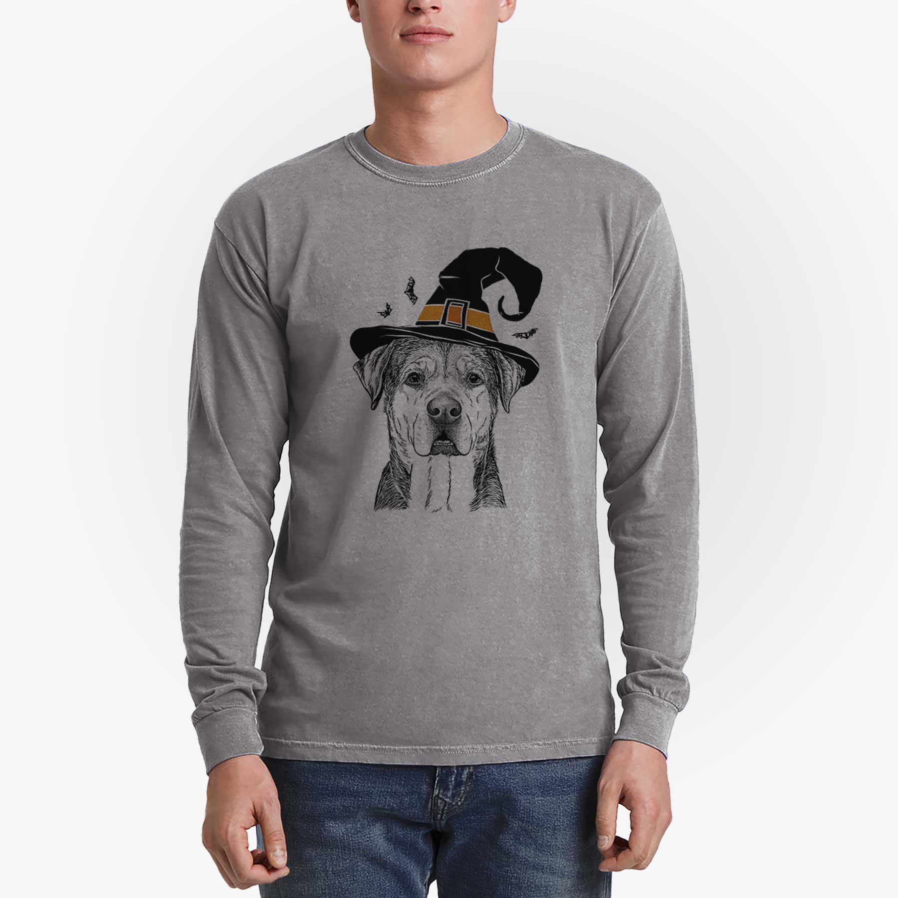 Witch Gus the Rottweiler Mix - Men's Heavyweight 100% Cotton Long Sleeve