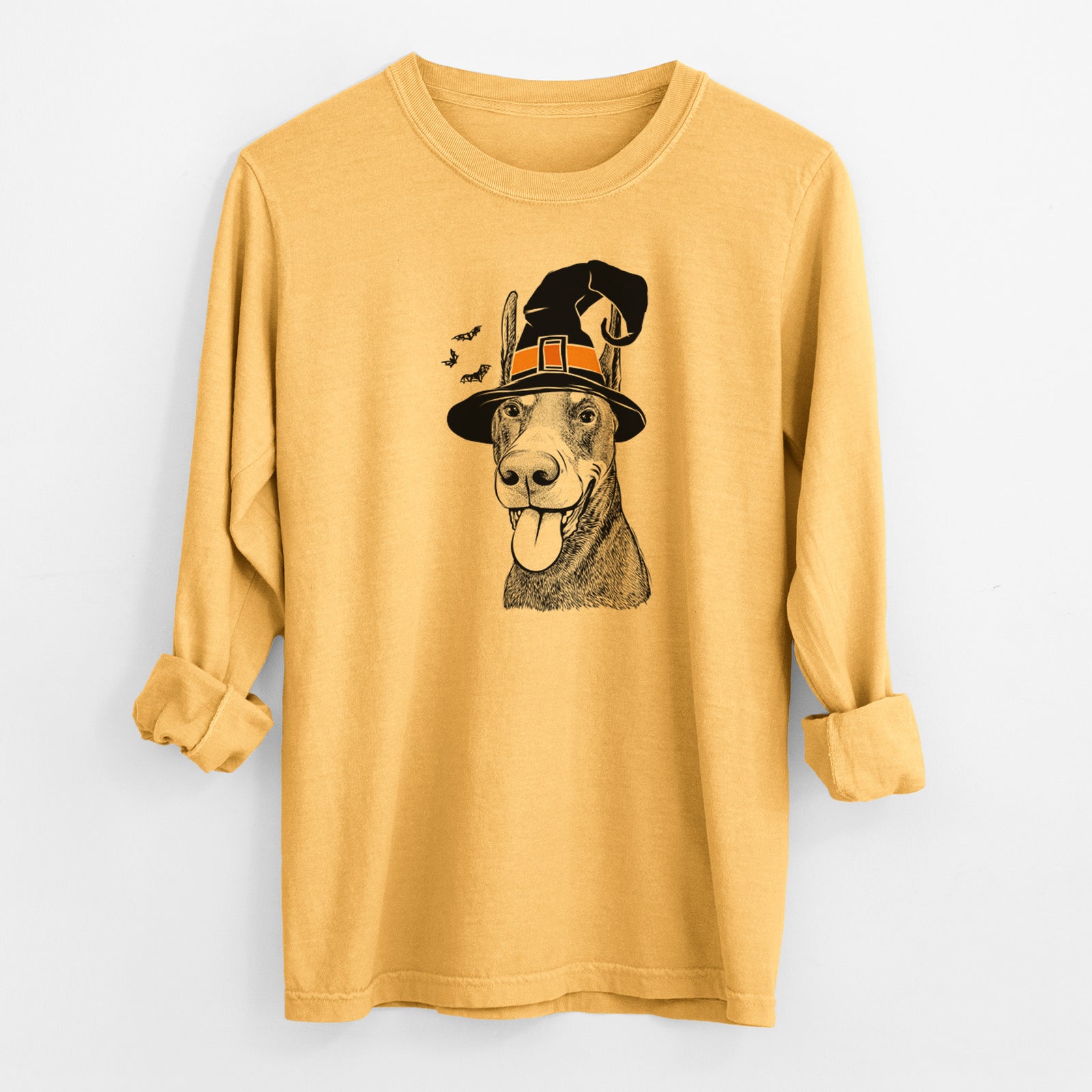 Witch Happy Sunny the Doberman Pinscher - Men's Heavyweight 100% Cotton Long Sleeve