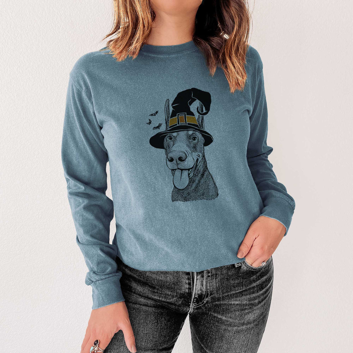 Witch Happy Sunny the Doberman Pinscher - Men's Heavyweight 100% Cotton Long Sleeve