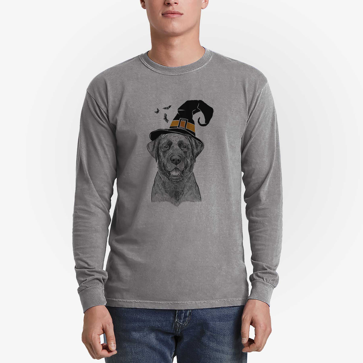 Witch Heath the Black Lab - Men's Heavyweight 100% Cotton Long Sleeve