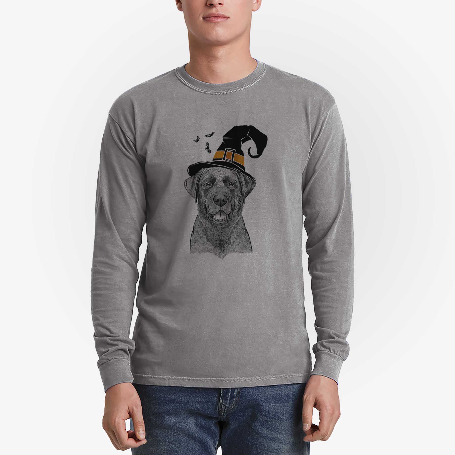 Witch Heath the Black Lab - Men's Heavyweight 100% Cotton Long Sleeve