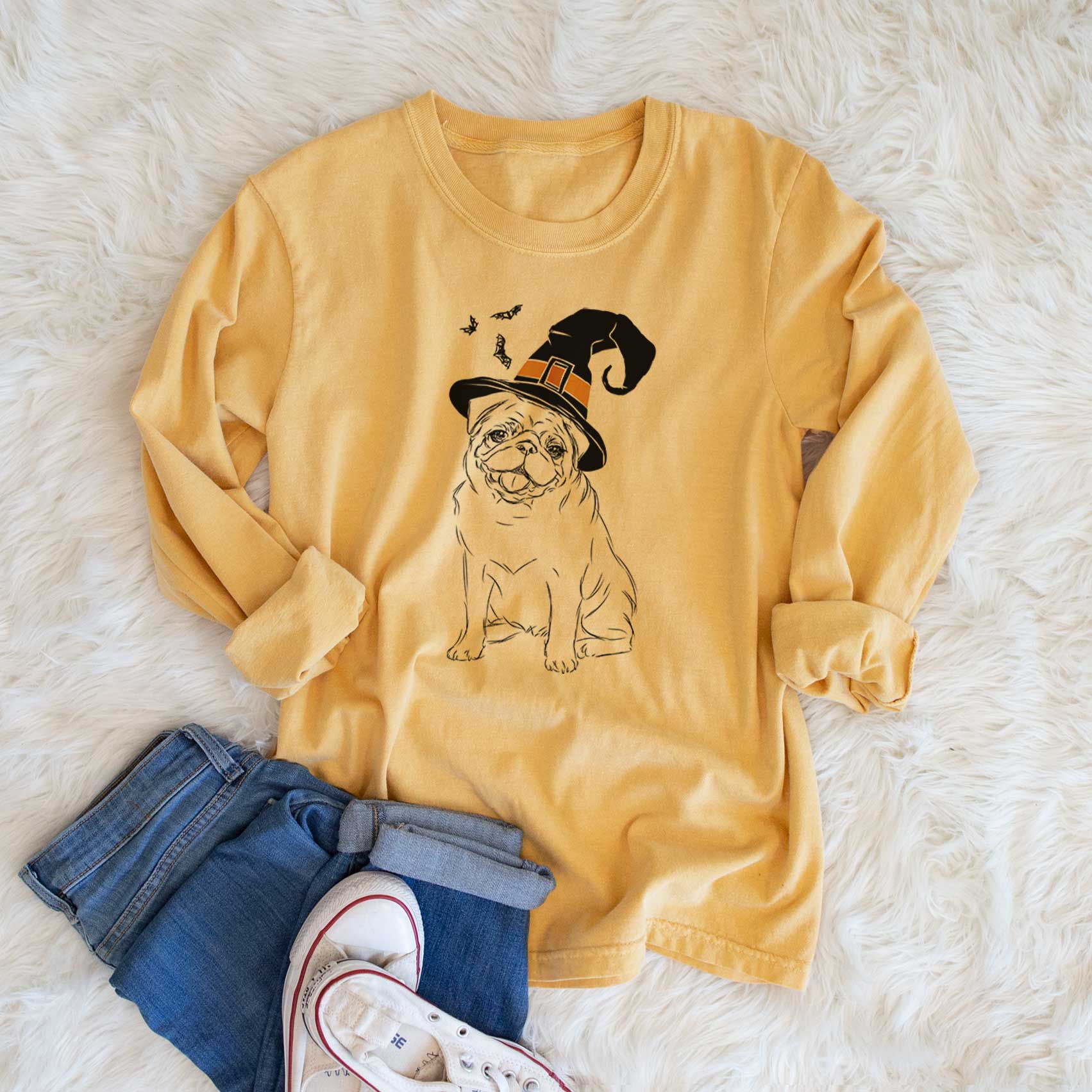 Witch Higgins the Pug - Men's Heavyweight 100% Cotton Long Sleeve