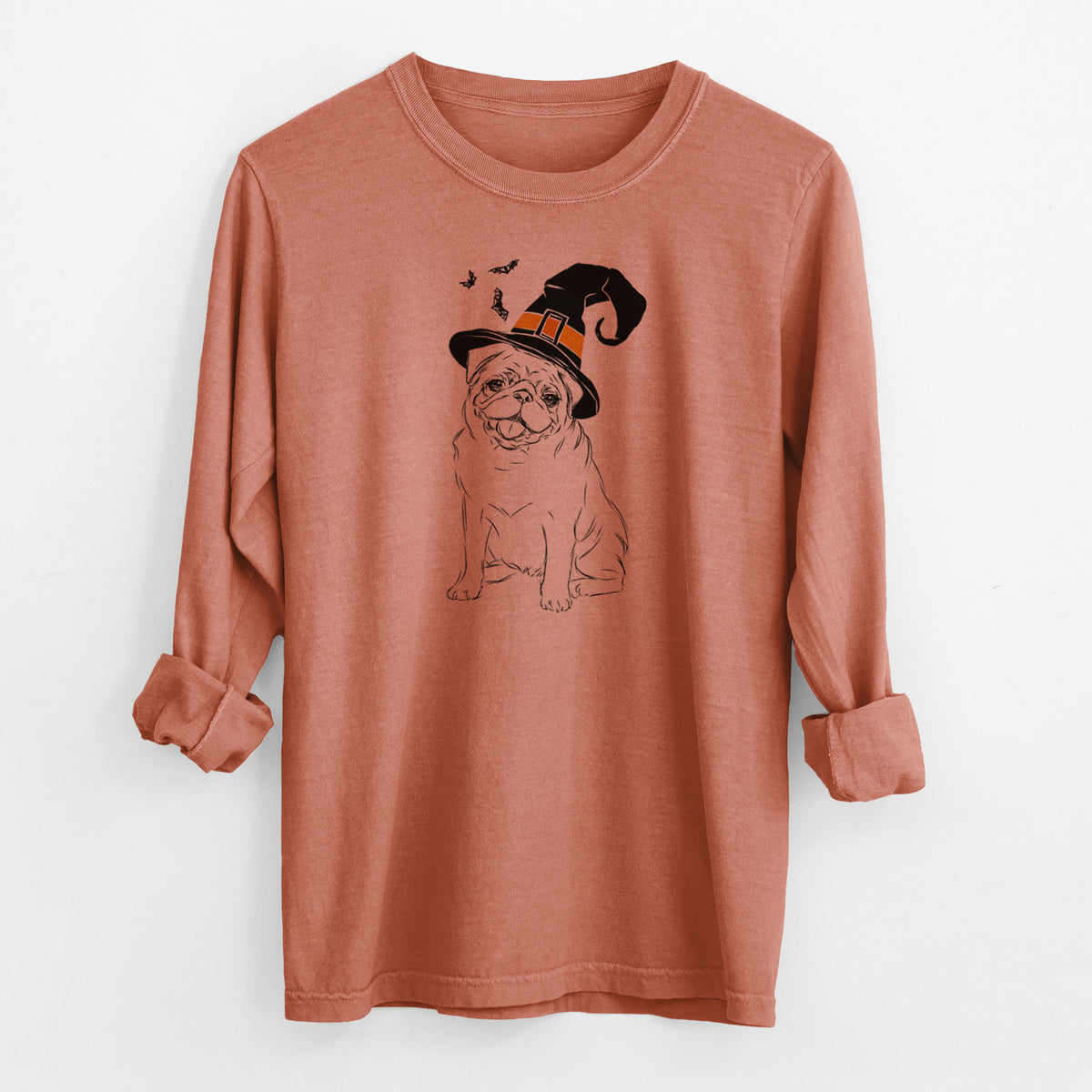 Witch Higgins the Pug - Men&#39;s Heavyweight 100% Cotton Long Sleeve