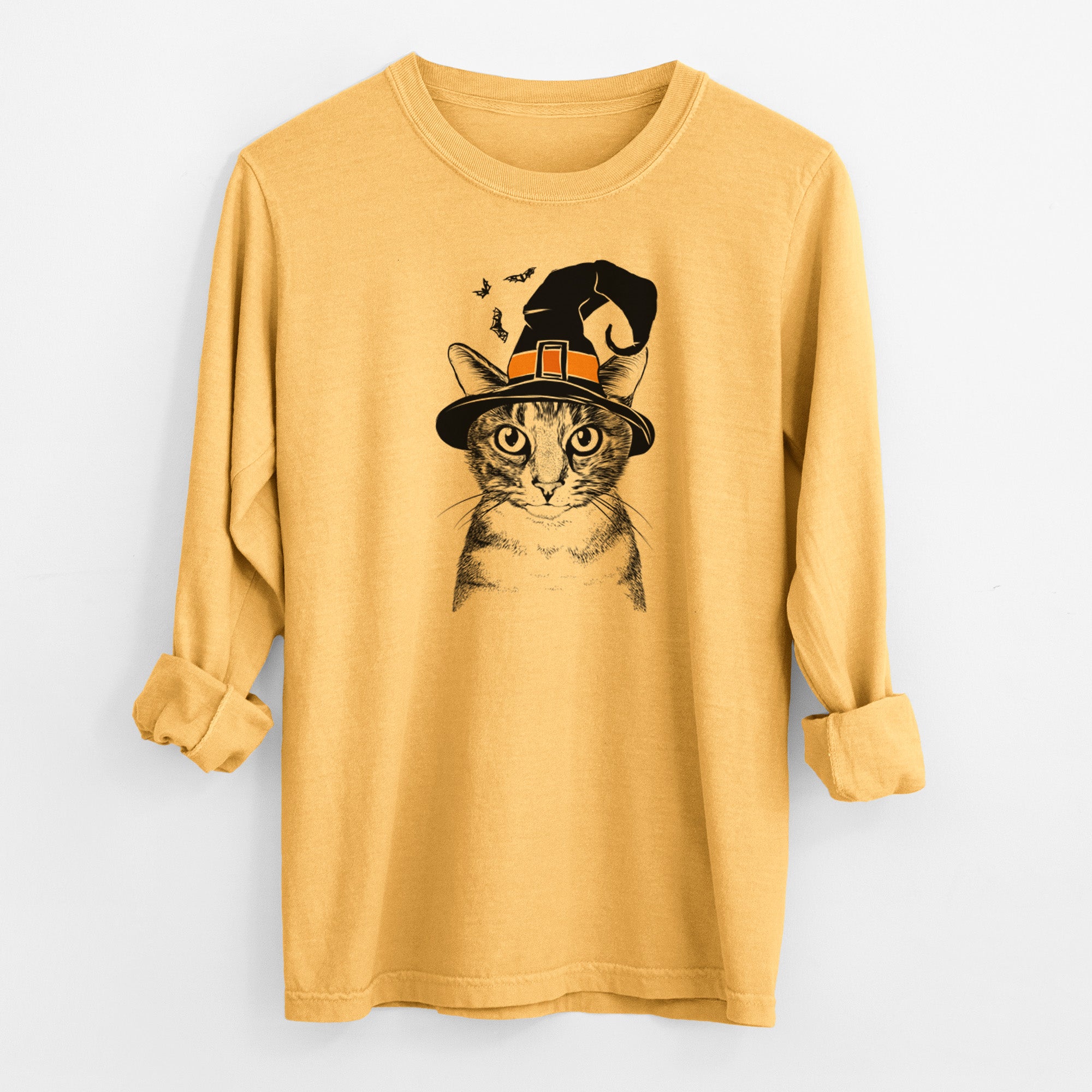 Witch Hobbes the Tabby Cat - Men's Heavyweight 100% Cotton Long Sleeve