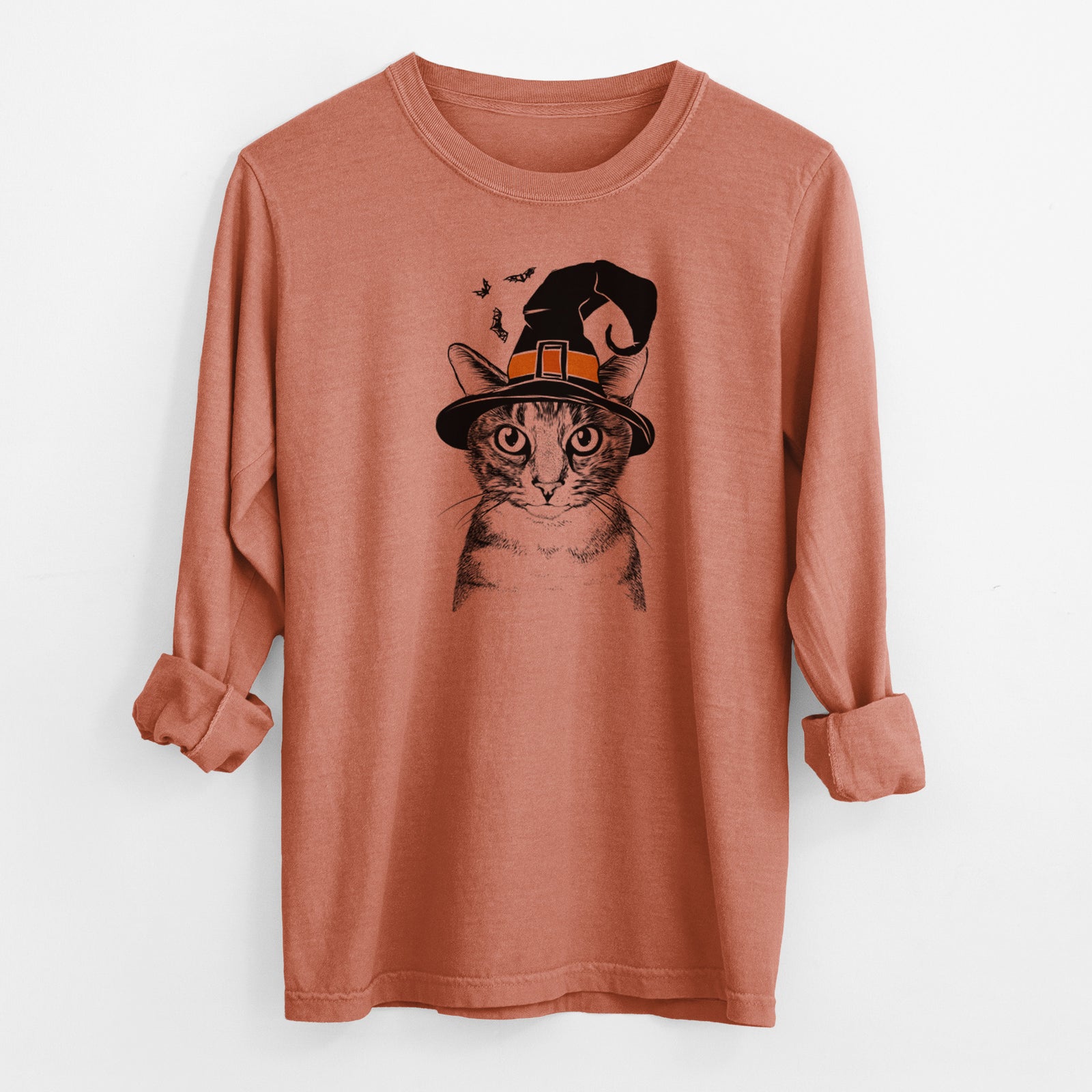 Witch Hobbes the Tabby Cat - Men's Heavyweight 100% Cotton Long Sleeve